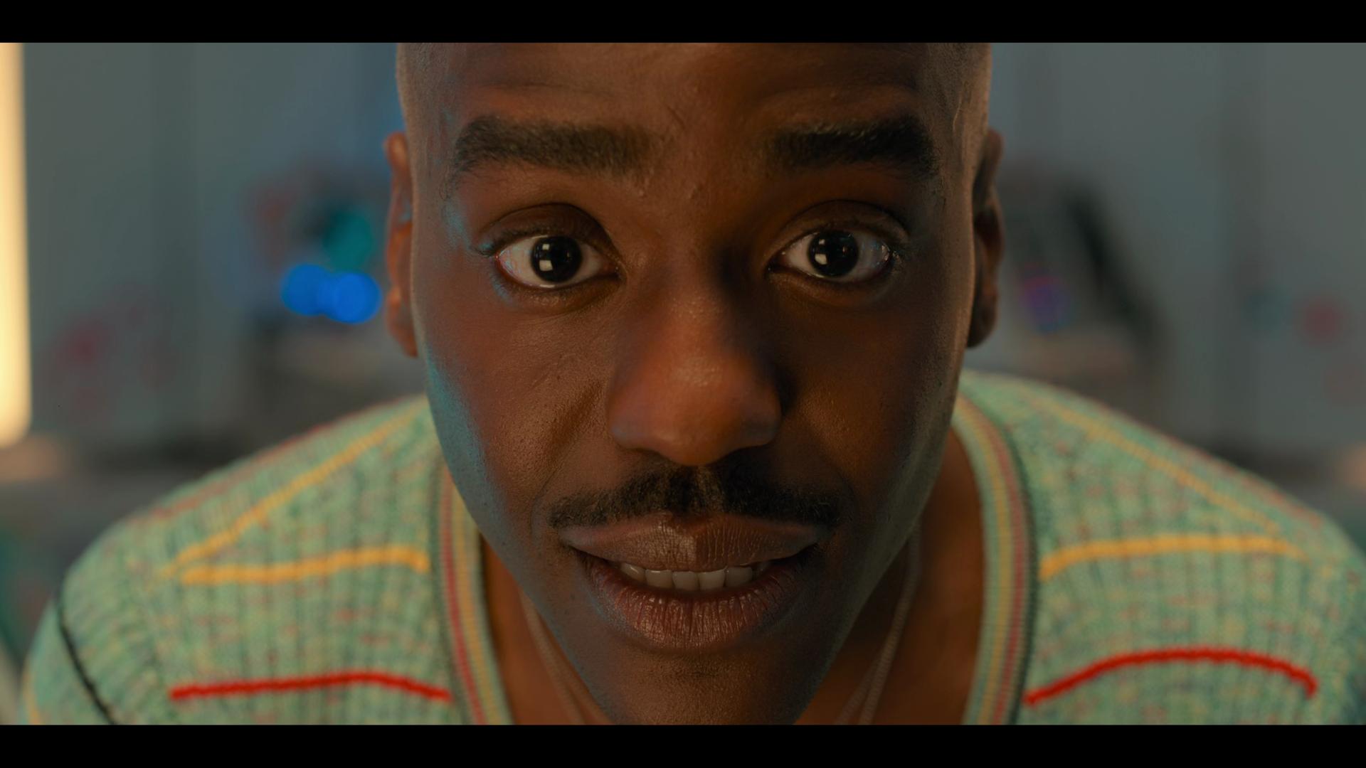 The Doctor (Ncuti Gatwa) makes the call to save the babies of Space Station Beta in Doctor Who Series 14 Episode 1 "Space Babies" (2024), BBC