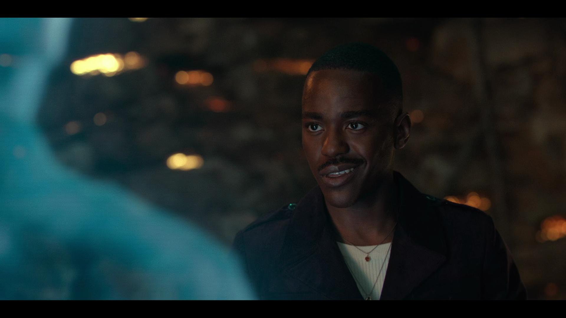 The Doctor (Ncuti Gatwa) receives a message from John Francis Vater (Joe Anderson) in Doctor Who Series 14 Episode 3 "Boom" (2024), BBC