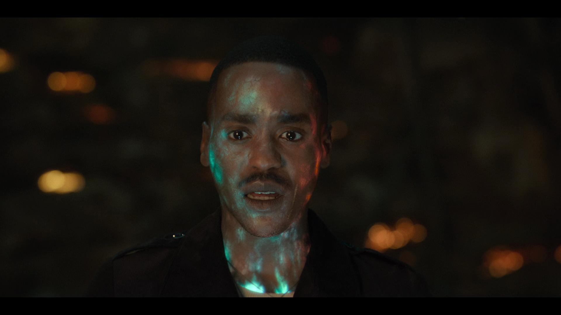 The Doctor (Ncuti Gatwa) feels a surge of energy coursing through his body in Doctor Who Series 14 Episode 3 "Boom" (2024), BBC