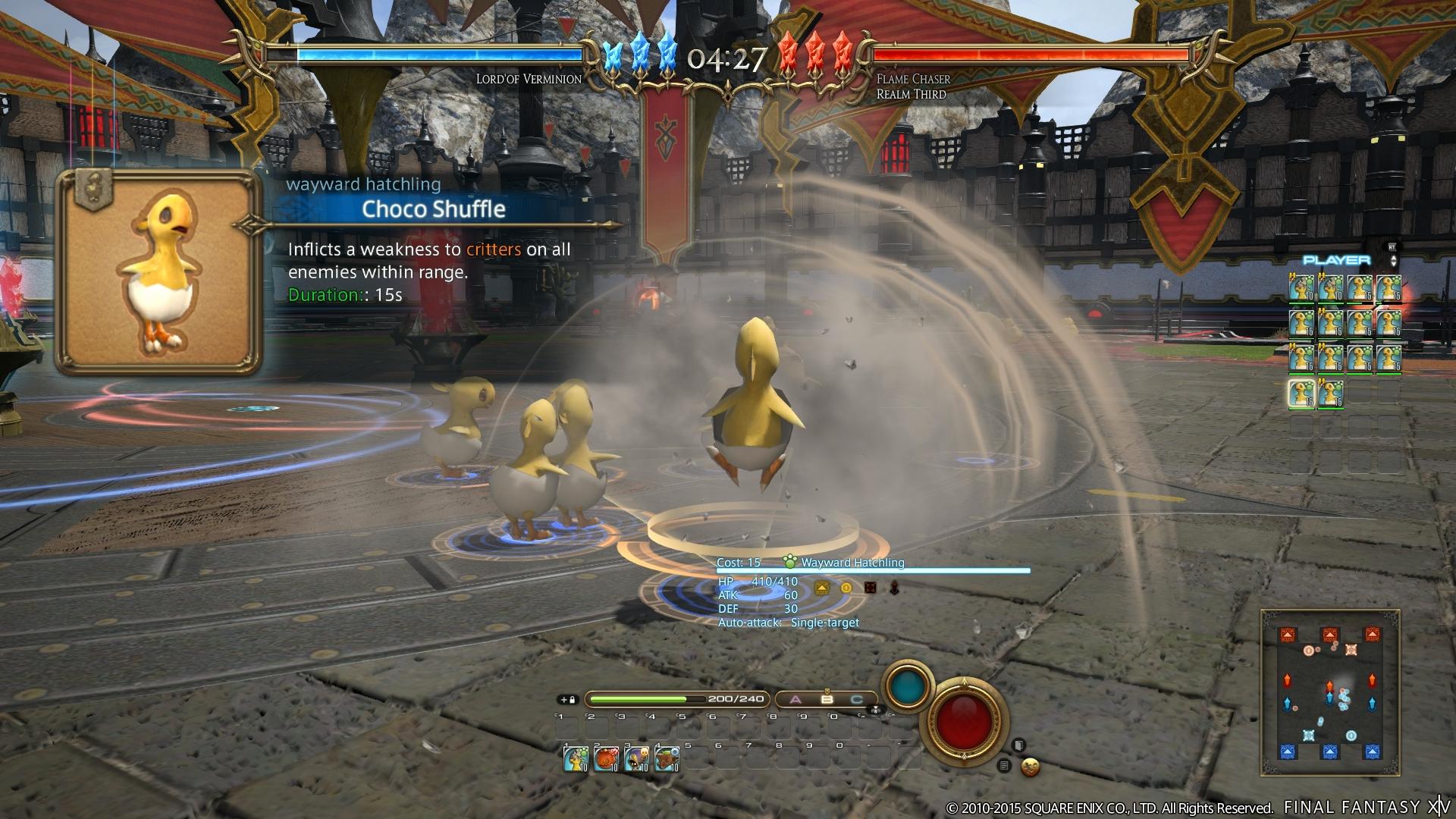A swarm of Wayward Hatchlings use their Special Action during Lord of Verminion in Final Fantasy XIV: Heavensward (2015), Square Enix