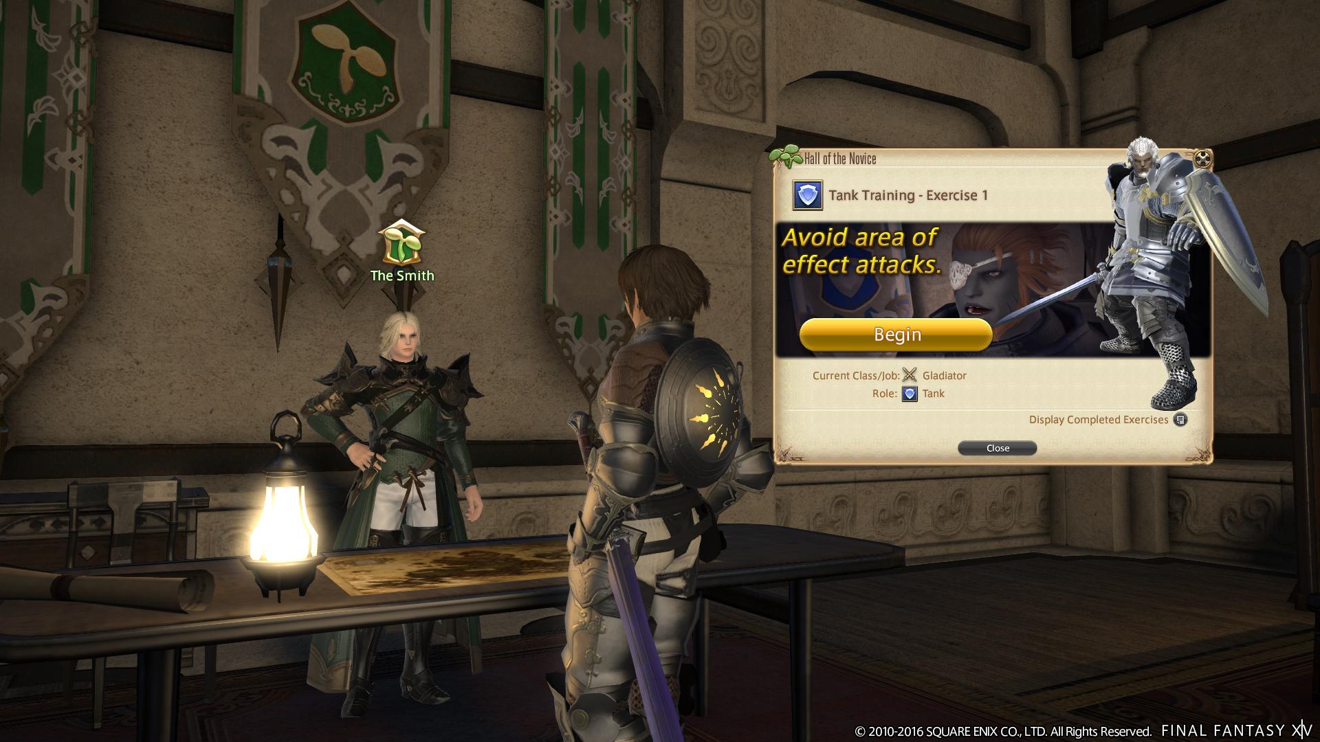 An adventurer prepares to take on an Exercise in the Hall of the Novice in Final Fantasy XIV: Heavensward (2015), Square Enix