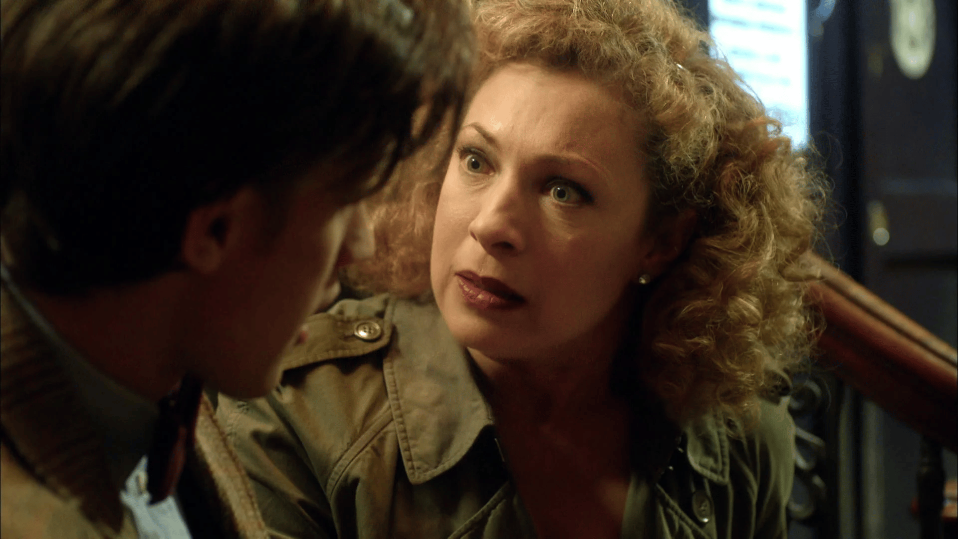 River Song (Alex Kingston) chastises The Doctor (Matt Smith) for expending what little energies he has left to heal her wounds in Doctor Who Series 7 Episode 5 "The Angels Take Manhattan" (2012), BBC