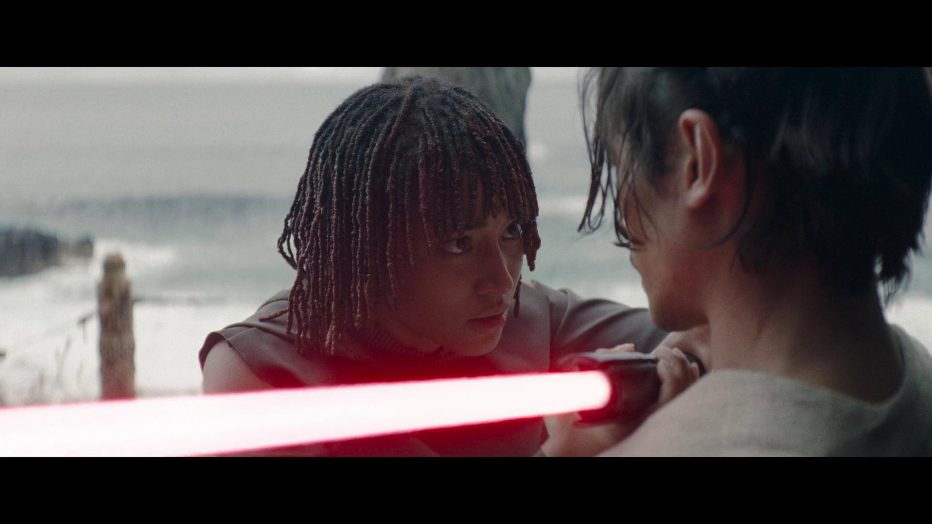 Osha (Amandla Stenberg) confronts her feelings of anger towards Qimir (Manny Jacinto) in The Acolyte Season 1 Episode 6 'Teach/Corrupt' (2024), Disney