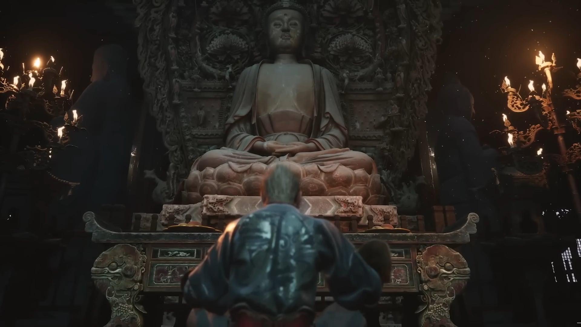 The Monkey King (TBA) prays to the Buddha in Black Myth: Wukong (2024), Game Science