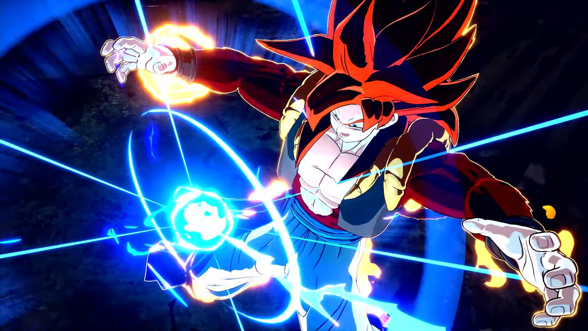Gogeta (Masako Nozawa/Ryō Horikawa) gathers energy for a Big Bang Kamehameha in DRAGON BALL: Sparking! ZERO (2024), Bandai Namco