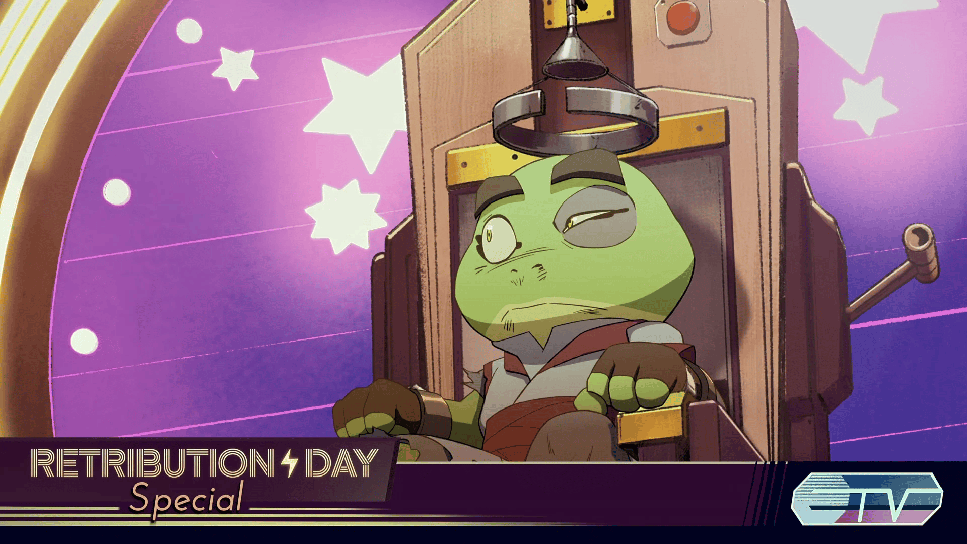 Bullfrog (Balak) faces execution in Captain Laserhawk: A Blood Dragon Remix Season 1 Episode 6 (2023), Netflix