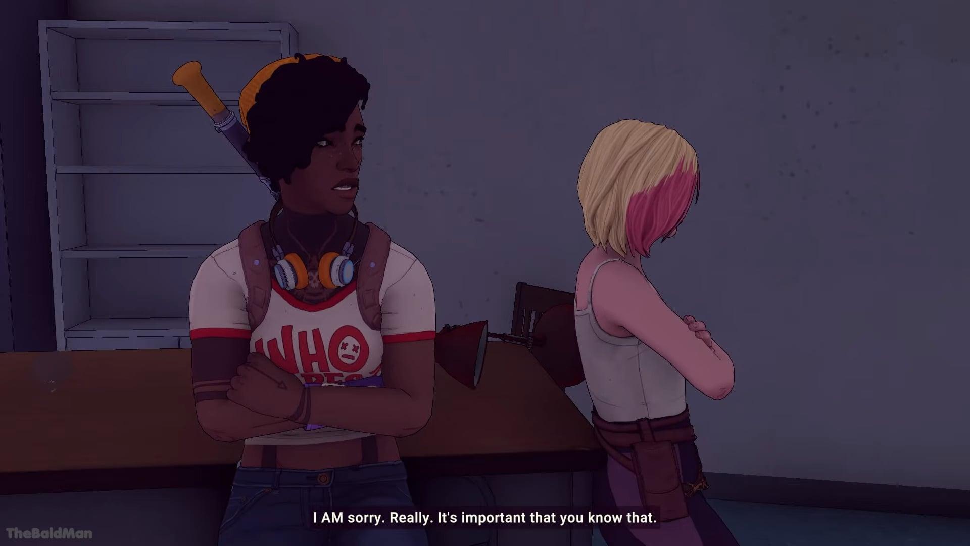 Pax (Dominique Tipper) and Ziggy (Ioanna Kimbook) try to make-up in Dustborn (2024), Red Thread Games
