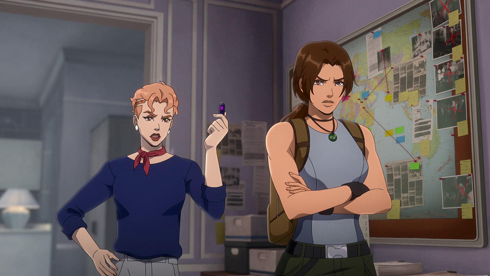 Camilla (Zoe Boyle) demands to know what Lara (Hayley Atwell) is looking for in Tomb Raider: The Legend of Lara Croft Season 1 Episode 4 "Big Lies, Small Secrets" (2024), Netflix