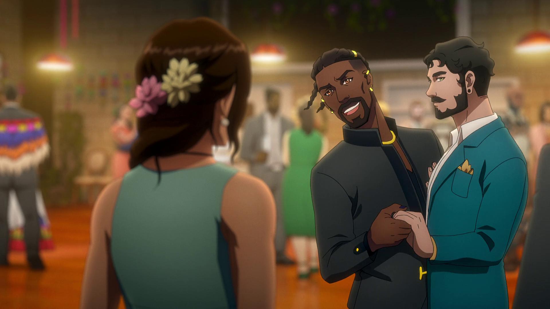 Zip (Allen Maldonado) attempts to comfort Lara (Hayley Atwell) in Tomb Raider: The Legend of Lara Croft Season 1 Episode 8 "A Journey of a Thousand Miles" (2024), Netflix