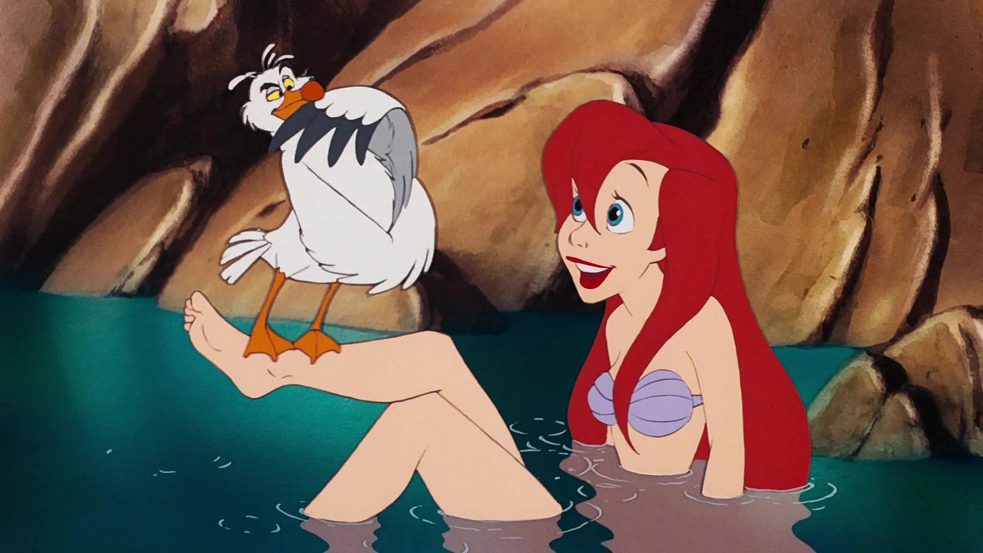 Ariel shows off her new legs to Scuttle in The Little Mermaid (1989), Disney