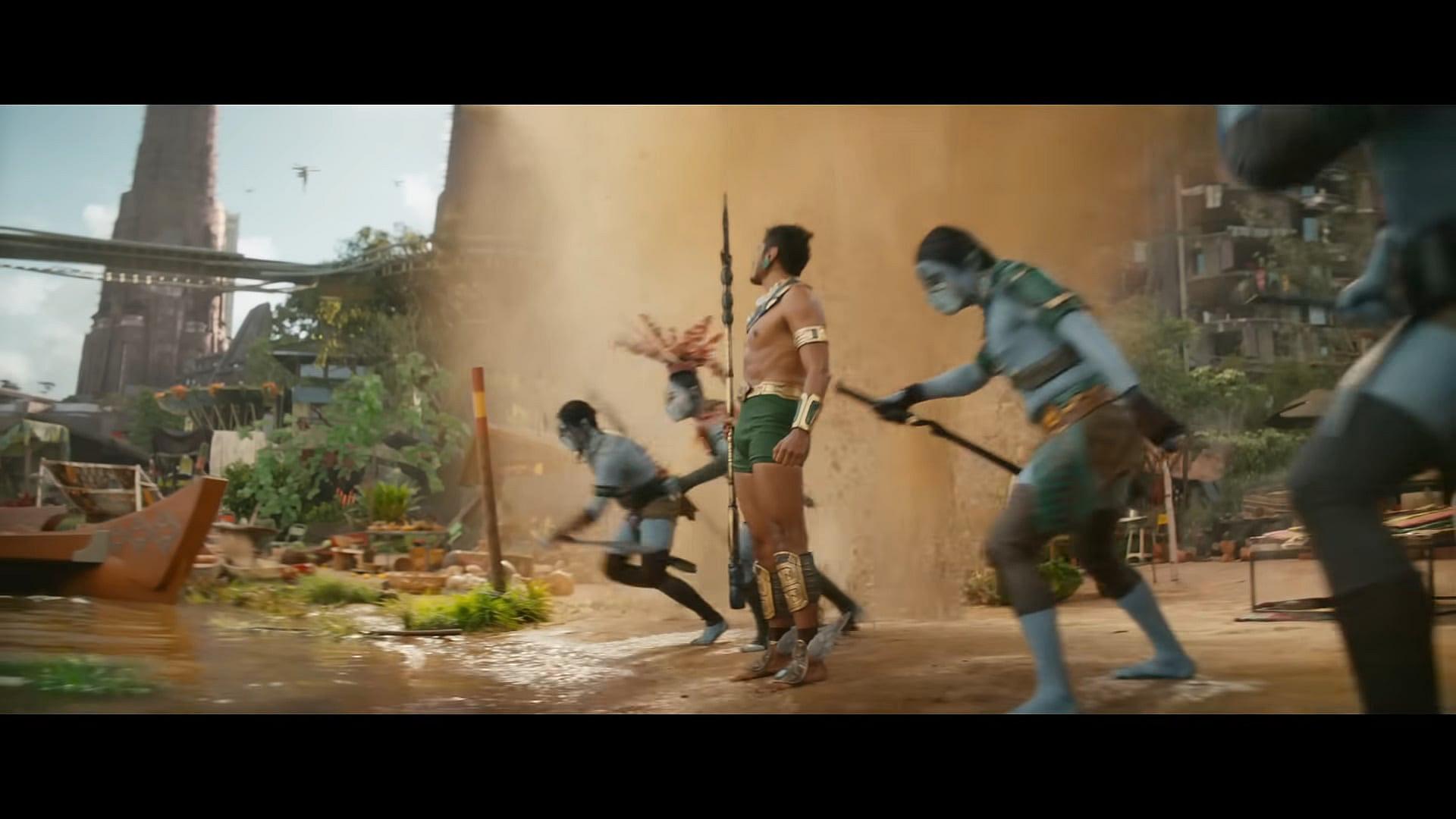 Namor watches Talokan's warriors siege Wakanda in Black Panther: Wakanda Forever (2022), Marvel