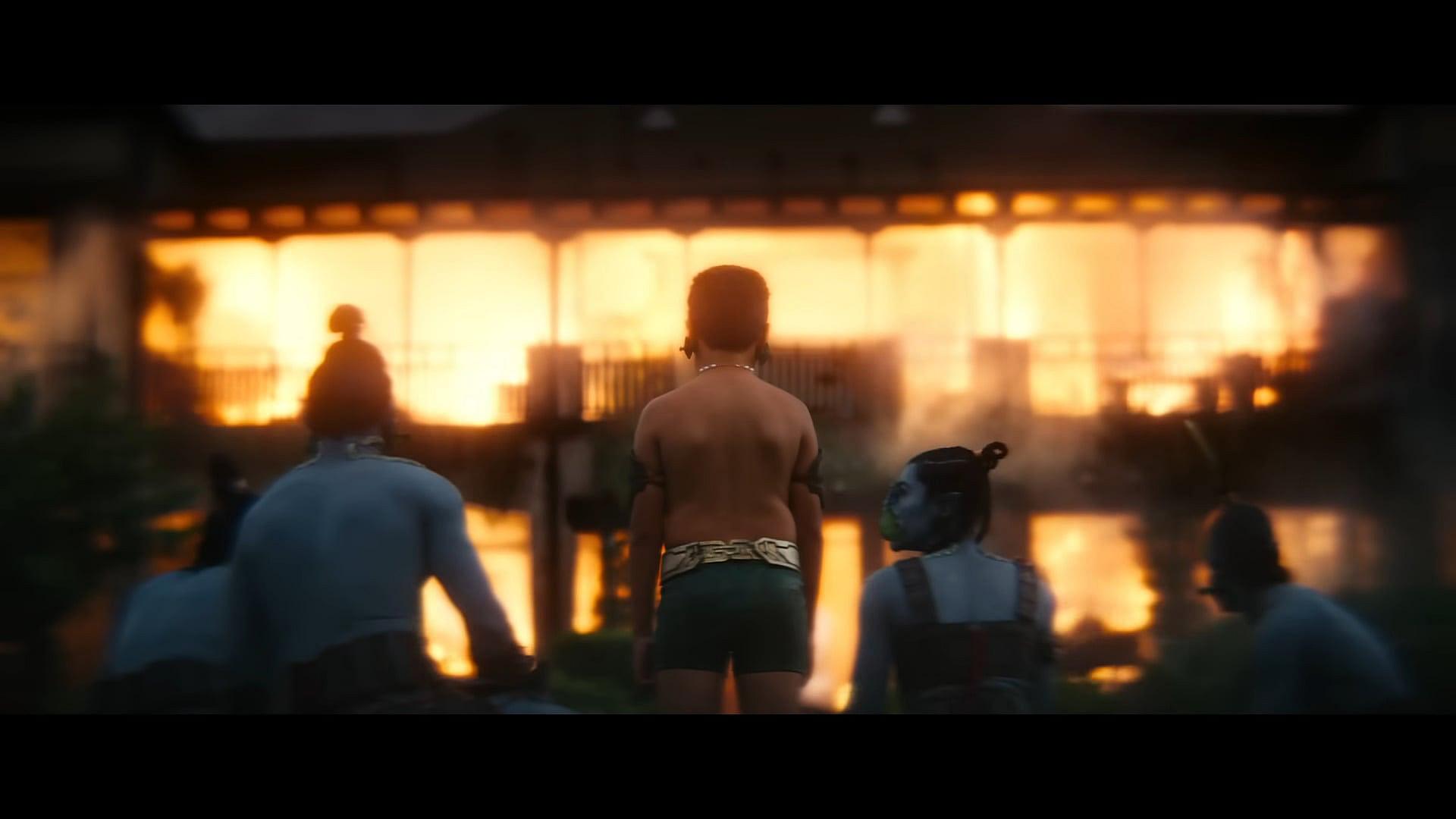 Young Namor watches colonists burn in Black Panther: Wakanda Forever (2022), Marvel Entertainment