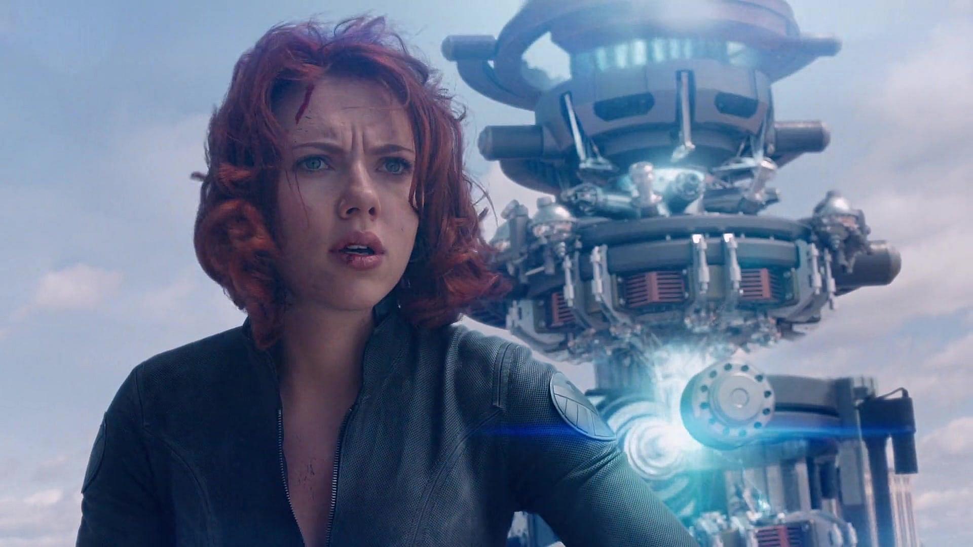 Black Widow prepares to disable the Chitauri's portal generator in The Avengers (2012), Marvel