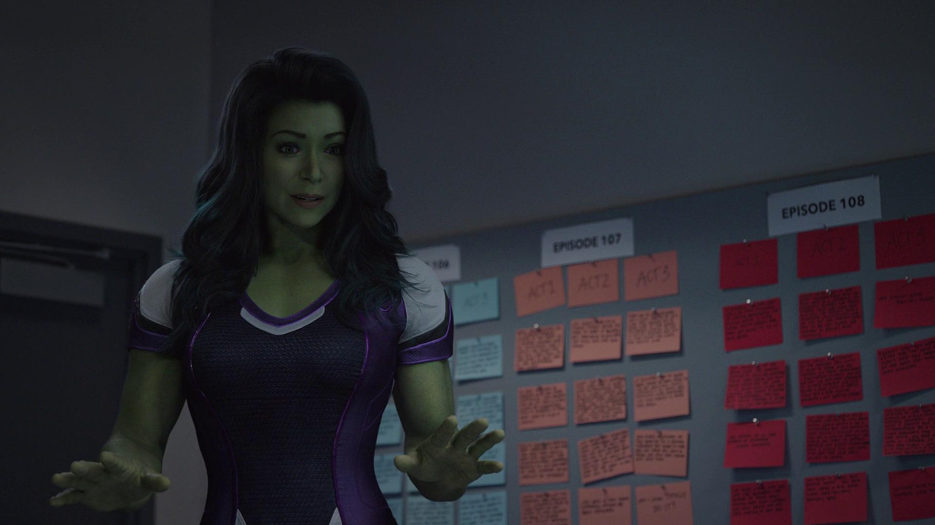 Jennifer Walters (Tatiana Maslany) has thoughts on the show's direction in She-Hulk: Attorney at