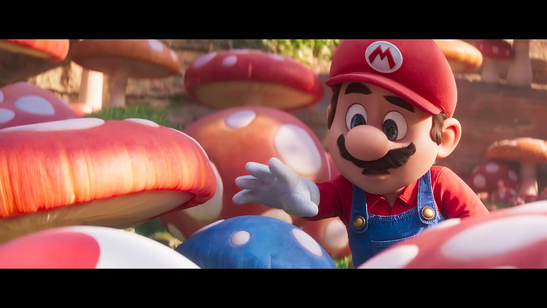 Mario reaches for a strange mushroom in The Super Mario Bros. Movie (2023), Illumination