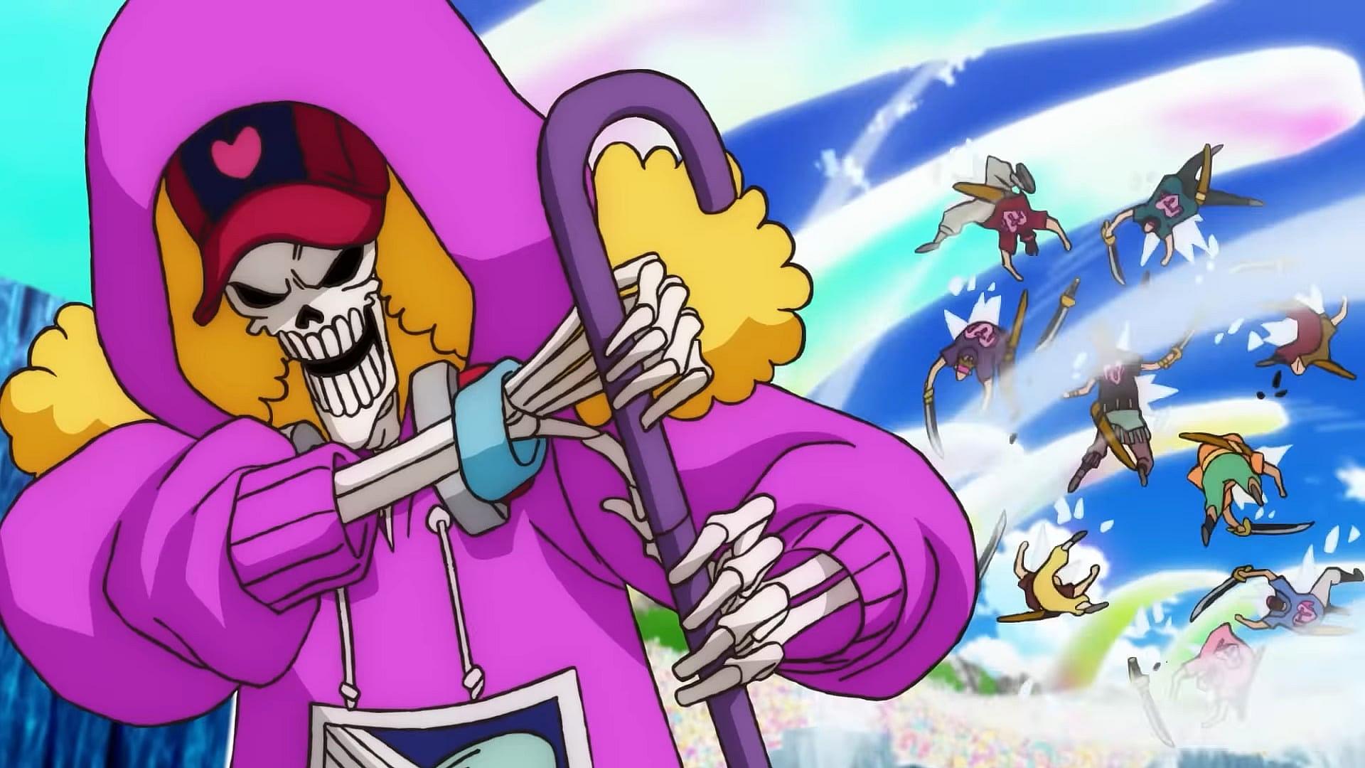 Brook and Soul Solid slice through Uta's attackers in One Piece Film: Red (2022), Toei Animation