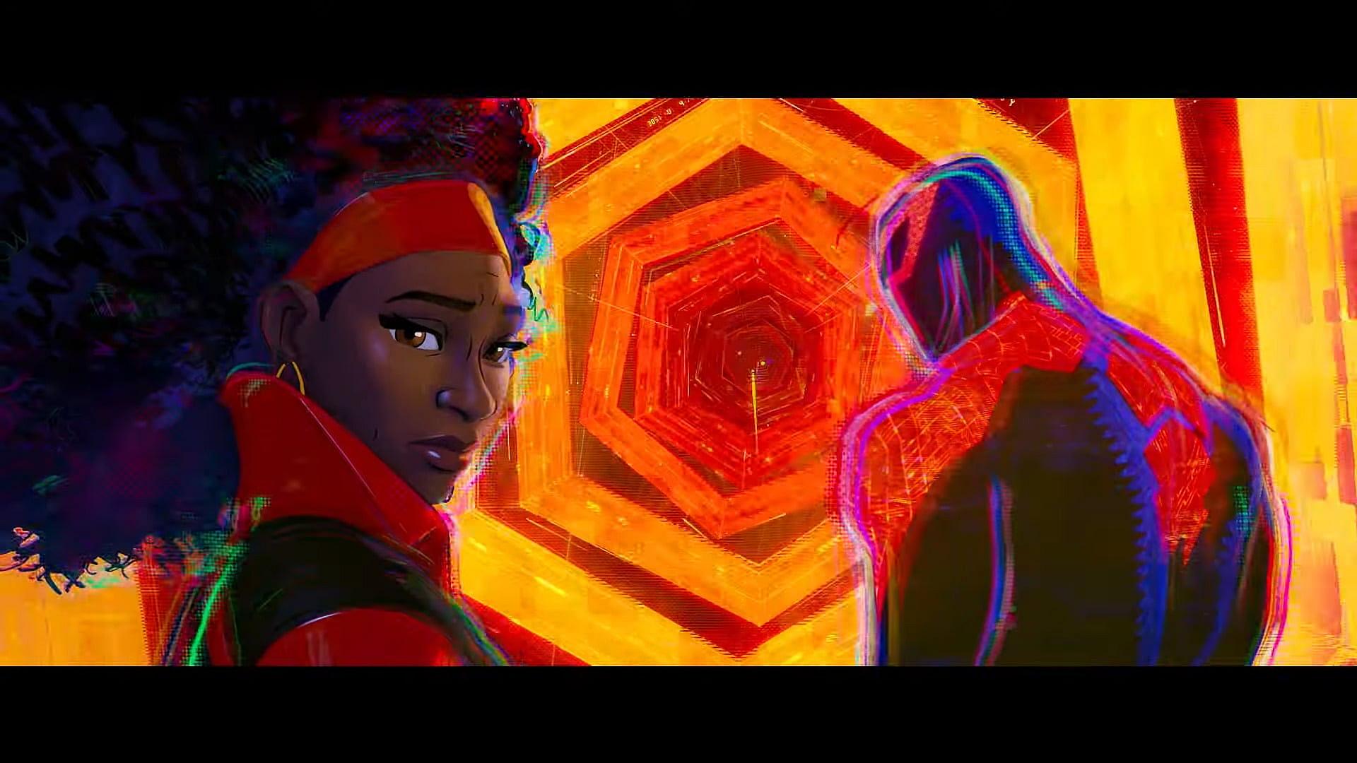 Jessica Drew and Spider-Man 2099 prepare to head out in Spider-Man: Across the Spider-Verse (2023)