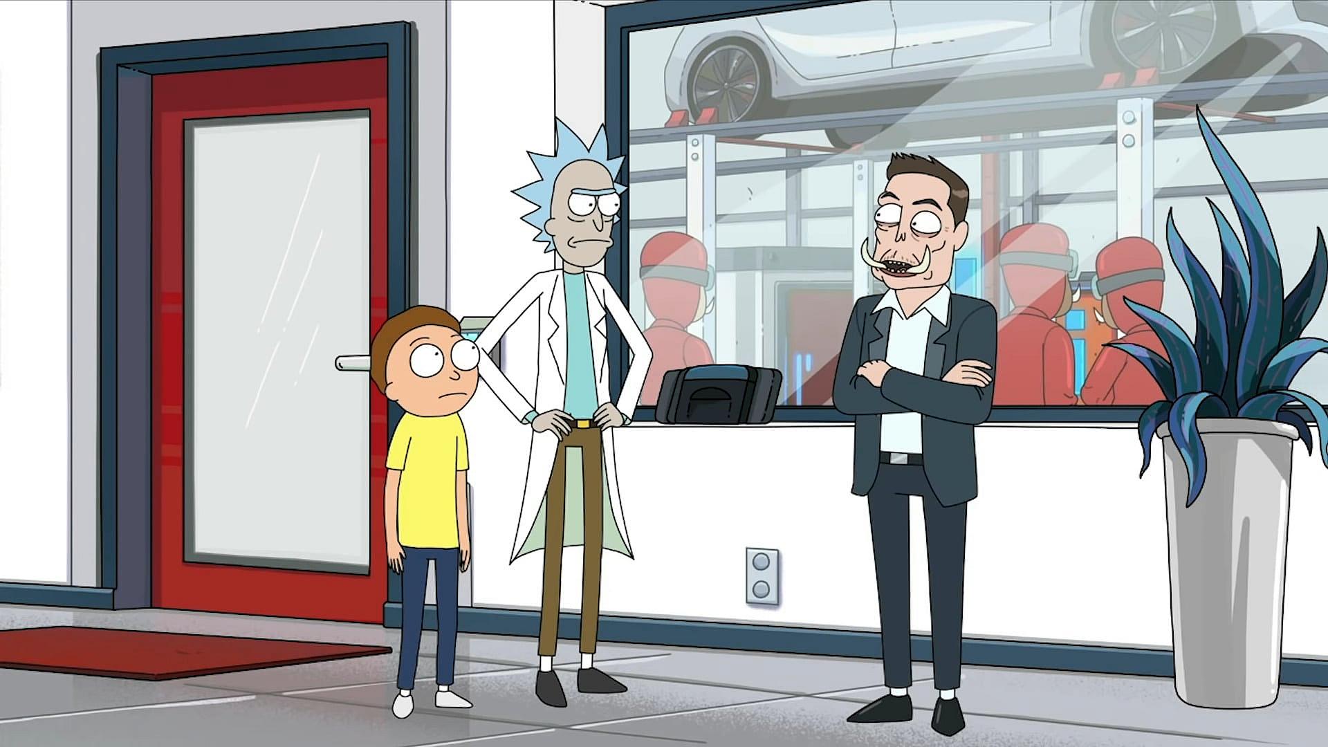 Rick and Morty seek Elon Tusk's help in Rick and Morty Season 4 Episode 3 "One Crew Over the
