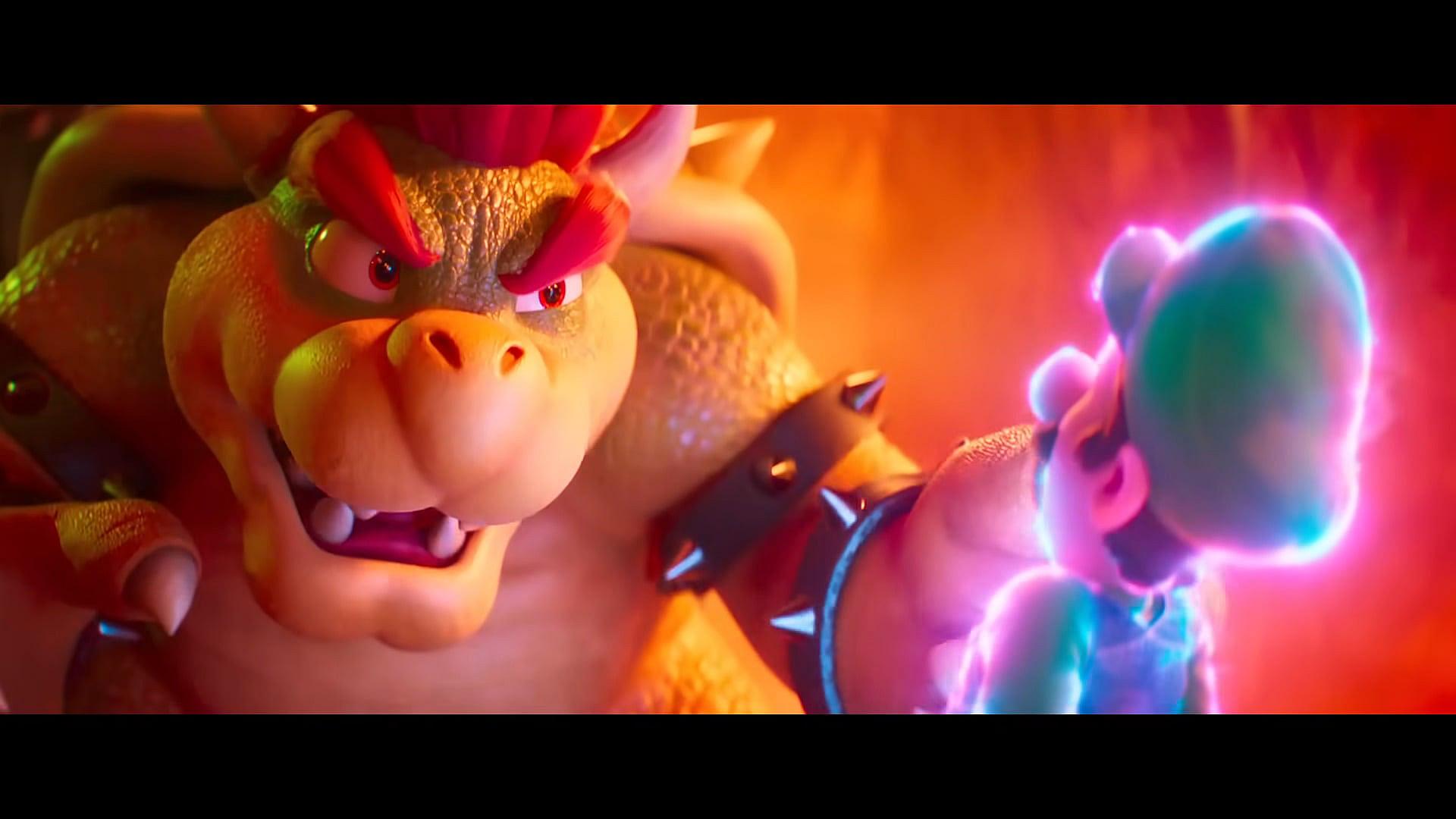 Bowser demands information from Luigi in The Super Mario Bros. Movie (2023), Illumination