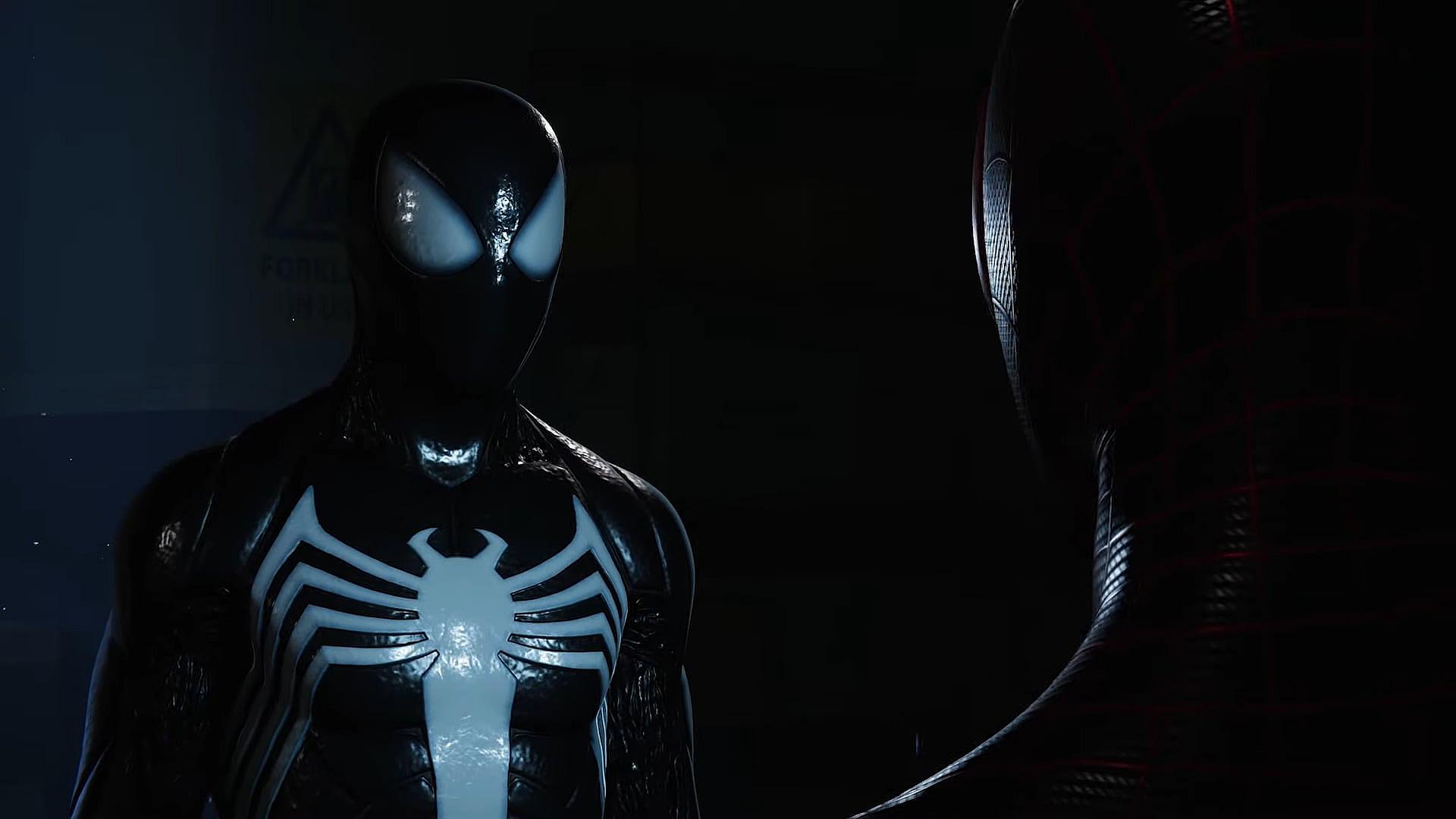Spider-Man (Yuri Lowenthal) questions Miles Morales (Nadji Jeter) in Marvel's Spider-Man 2 (2023)