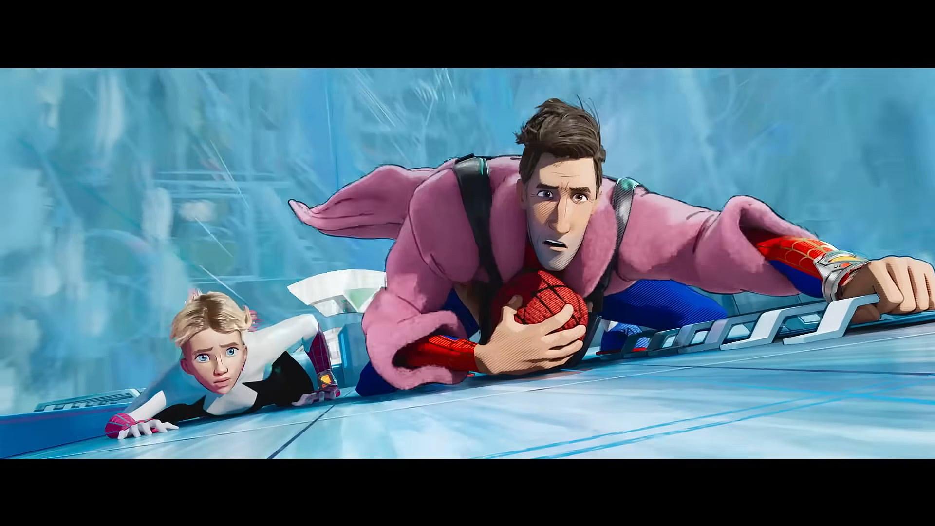 Gwen Stacy (Hailee Steinfeld) and Peter B. Parker attempt to reason with Spider-Man 2099 in