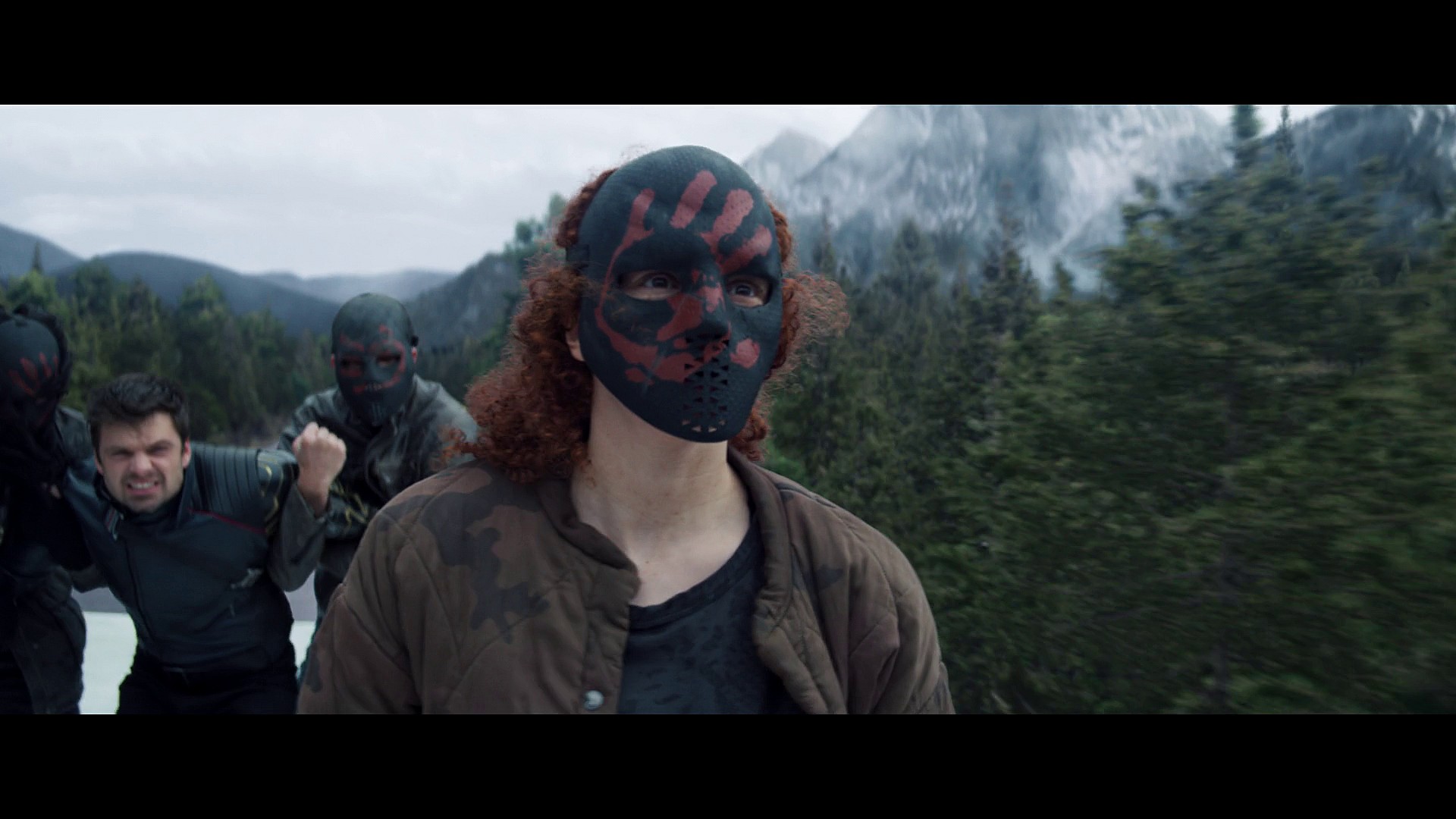 Erin Kellyman (Karli Morgenthau) takes on Bucky (Sebastian Stan) and Falcon (Anthony Mackie) in The Falcon and the Winter Soldier, S1 Episode 2 "The Star-Spangled Man" (2021), Marvel Entertainment