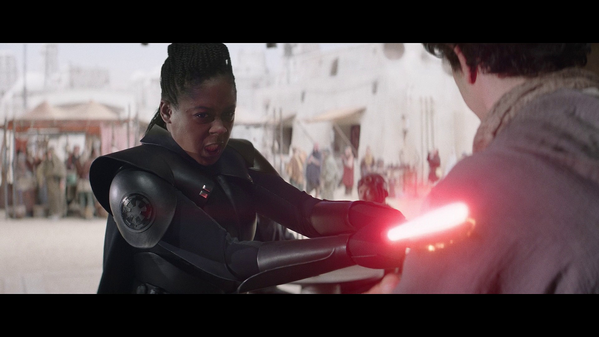 Reva (Moses Ingram) shows the residents of Mos Eisley that she means business in Obi-Wan Kenobi Season 1 Episode 1 (2022), Disney Plus