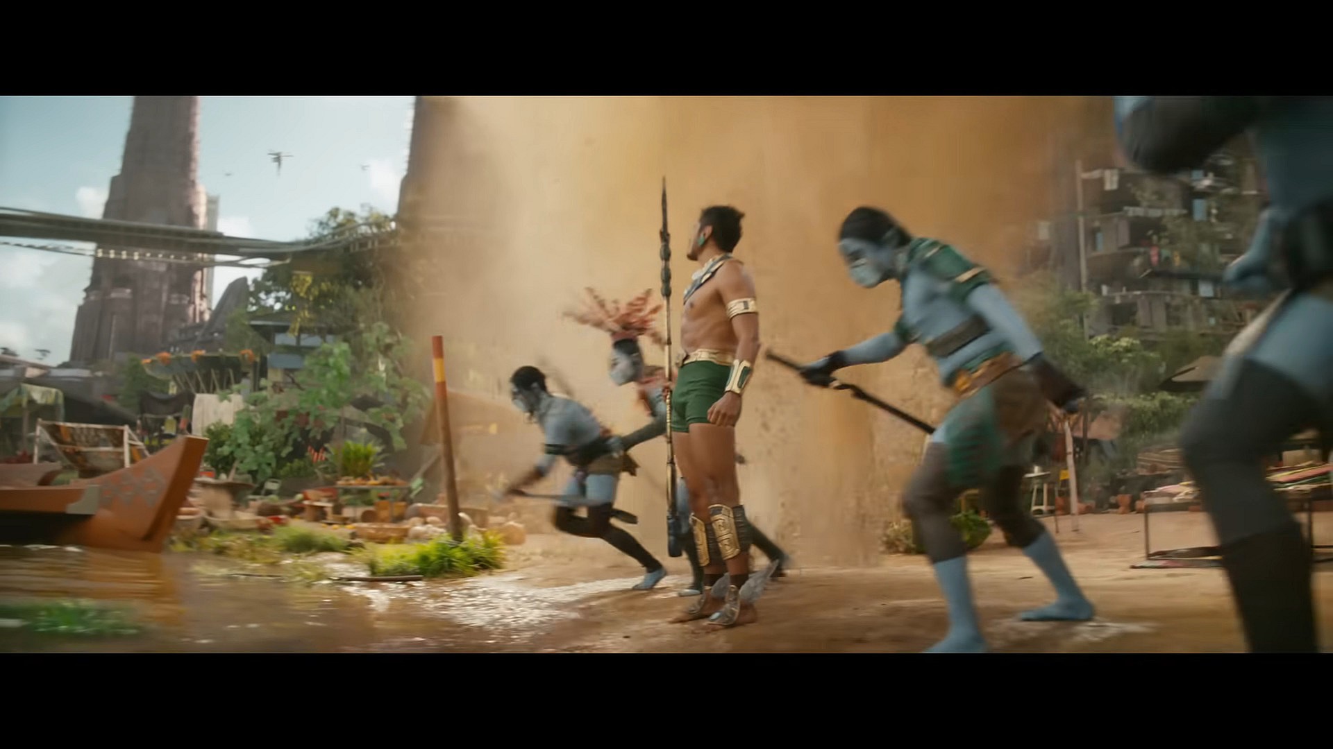 Namor (Tenocha Huerta) watches on as Talokan's warriors begin their seige on Wakanda in Black Panther: Wakanda Forever (2022), Marvel Entertainment