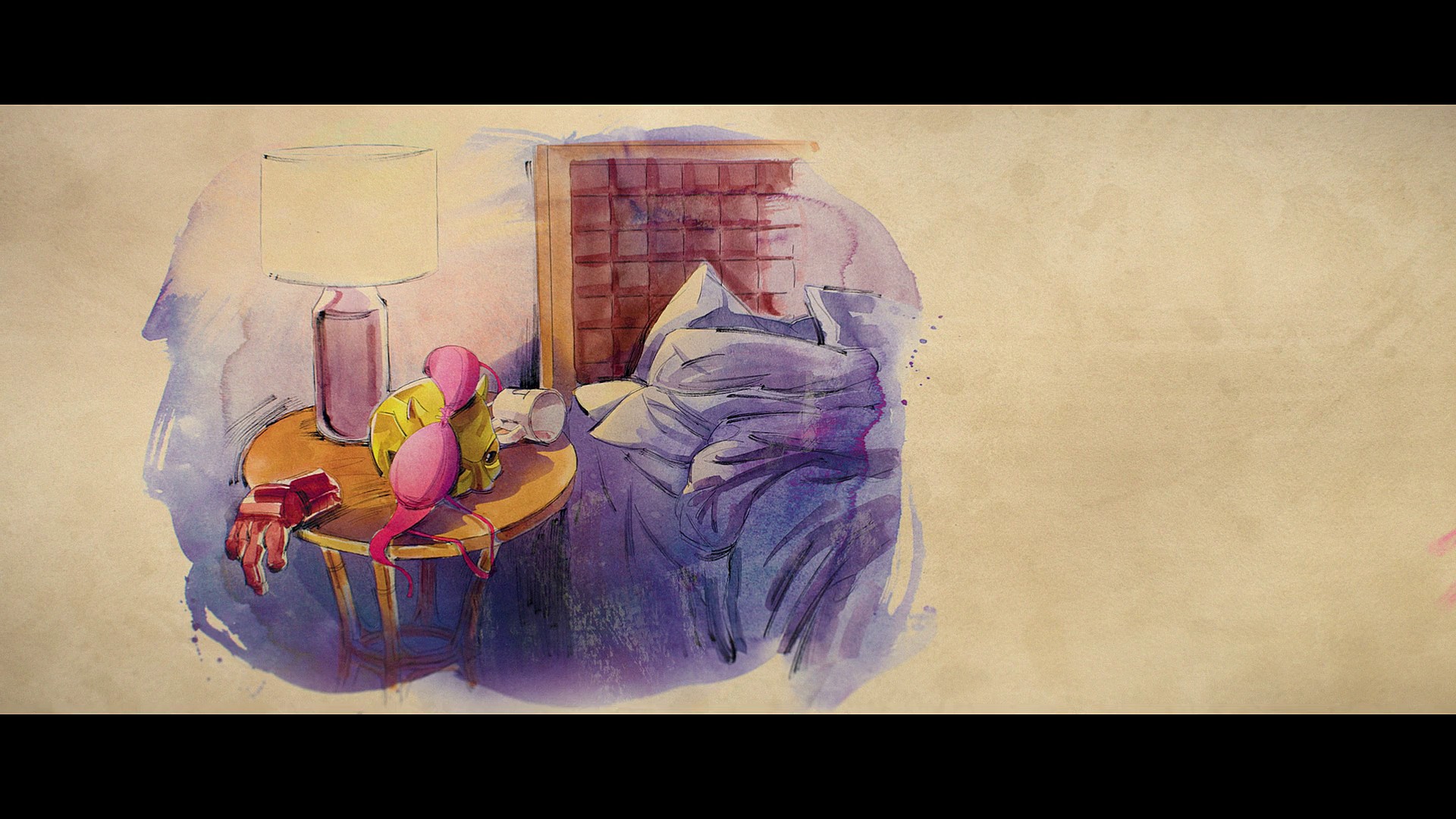 Concept art for Daredevil (Charlie Cox) and She-Hulk's (Tatiana Malsany) one-night stand in She-Hulk: Attorney at Law Season 1 Episode 8 "Ribbit and Rip It" (2022), Marvel Entertainment via Disney Plus