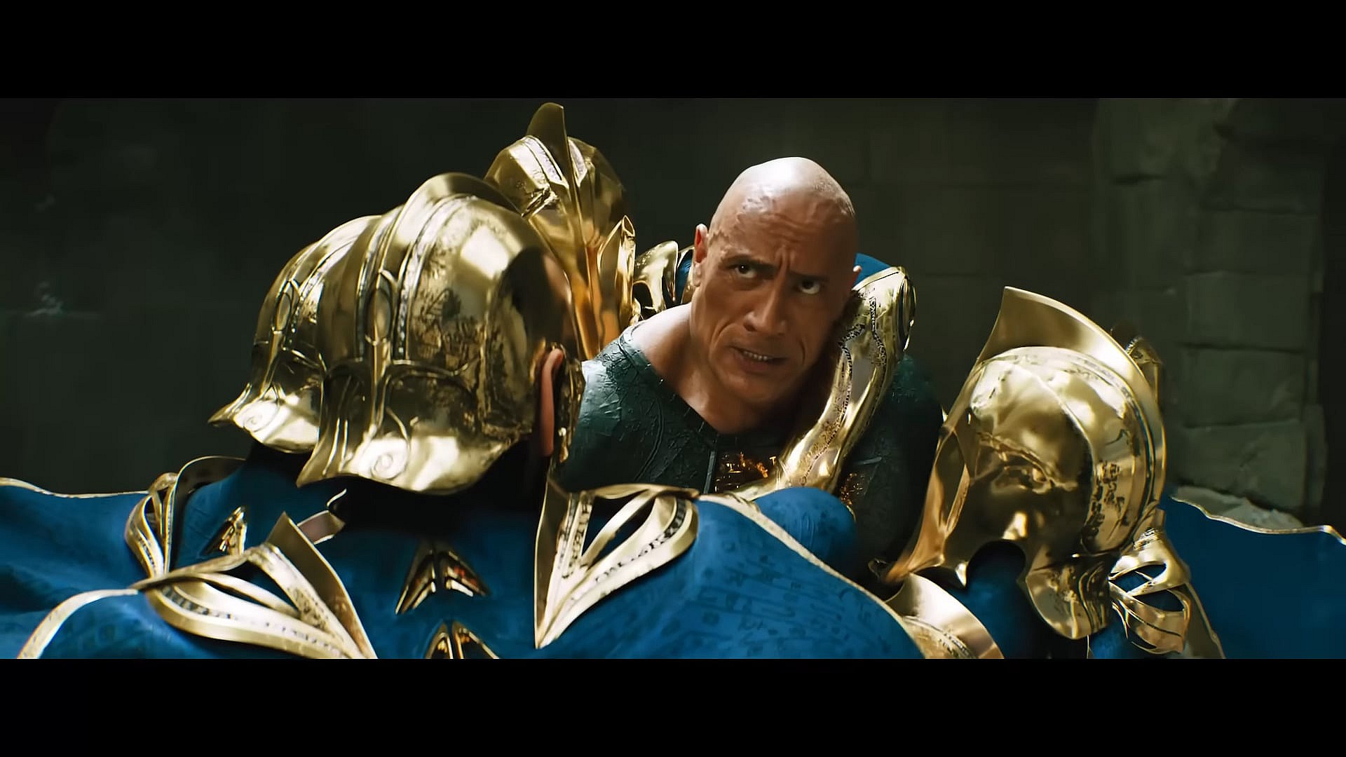 Dr. Fate (Pierce Brosnan) attempts to subdue Teth Adam (Dwayne Johnson) in Black Adam (2022), Warner Bros. Pictures