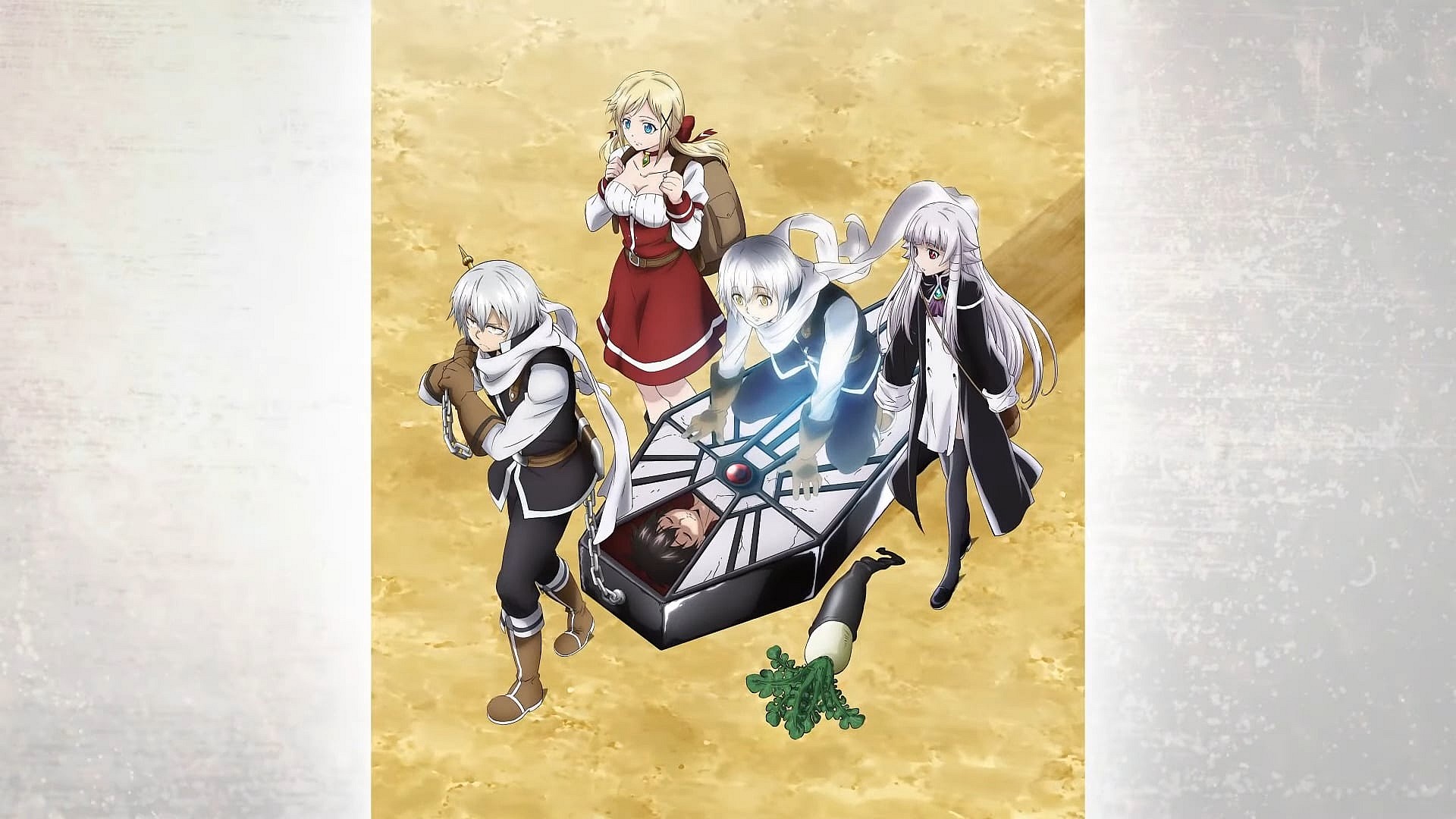 Touka, Anri, Yuna, and the disembodied Shion set out to save the world in the first key visual to The Legendary Hero is Dead! (2022), Liden Films) via YouTube