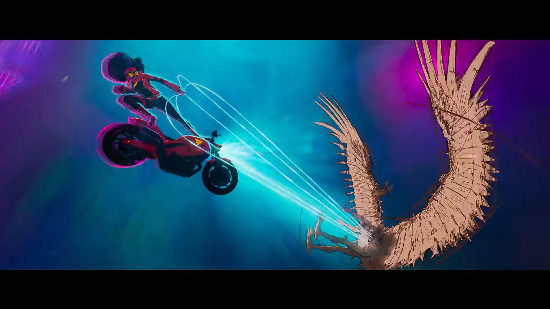 Jessica Drew (Issa Rae) takes on a version of the Vulture (Jorma Taccone) in Spider-Man: Across the Spider-Verse (2023), Sony Pictures Animation via YouTube