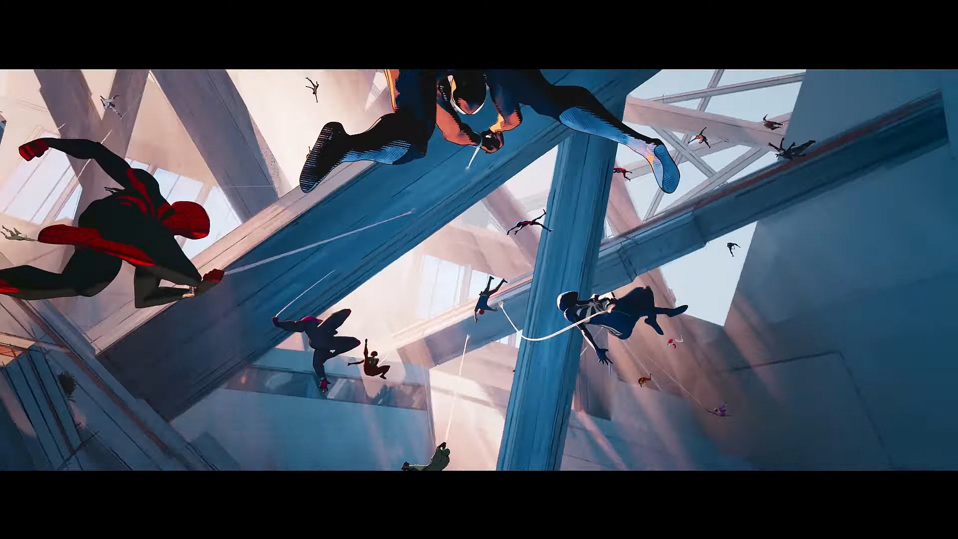 The Superior Spider-Man (left) can be seen among his fellow web-slingers in Spider-Man: Across the Spider-Verse (2023), Sony Pictures Animation via YouTube