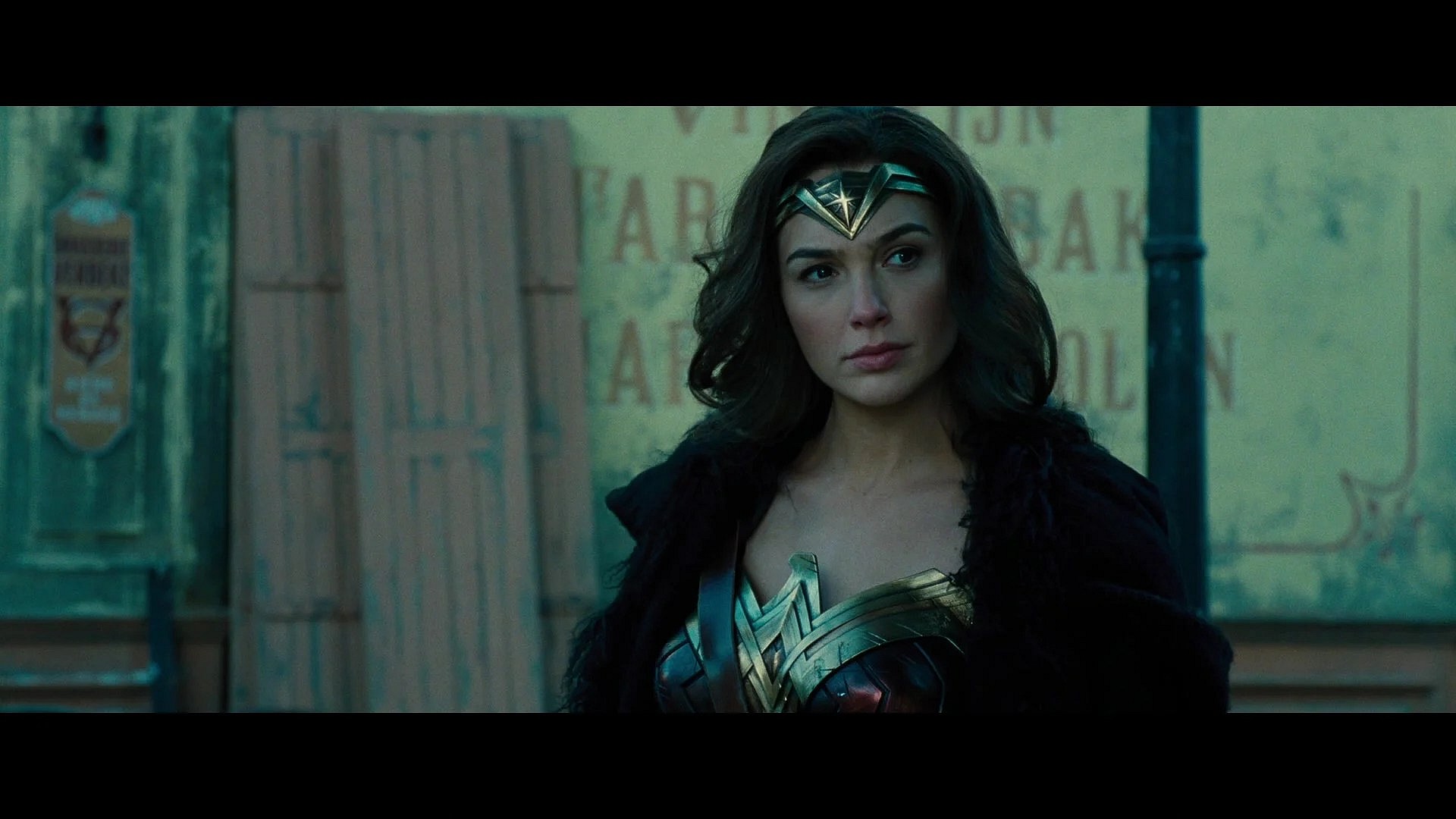 Diana (Gal Gadot) surveys the aftermath of the Liberation of Veld in Wonder Woman (2017), Warner Bros, Pictures via Blu-ray