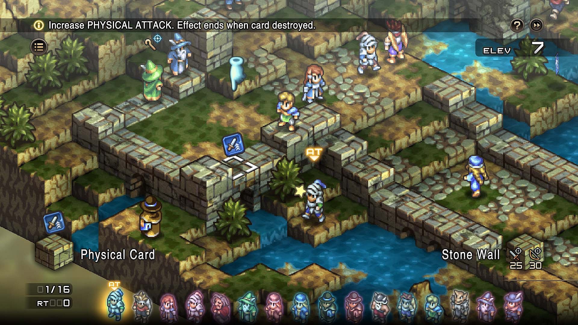 Players fight along a rocky road, with magical cards scattered around via Tactics Ogre: Reborn (2022), Square Enix