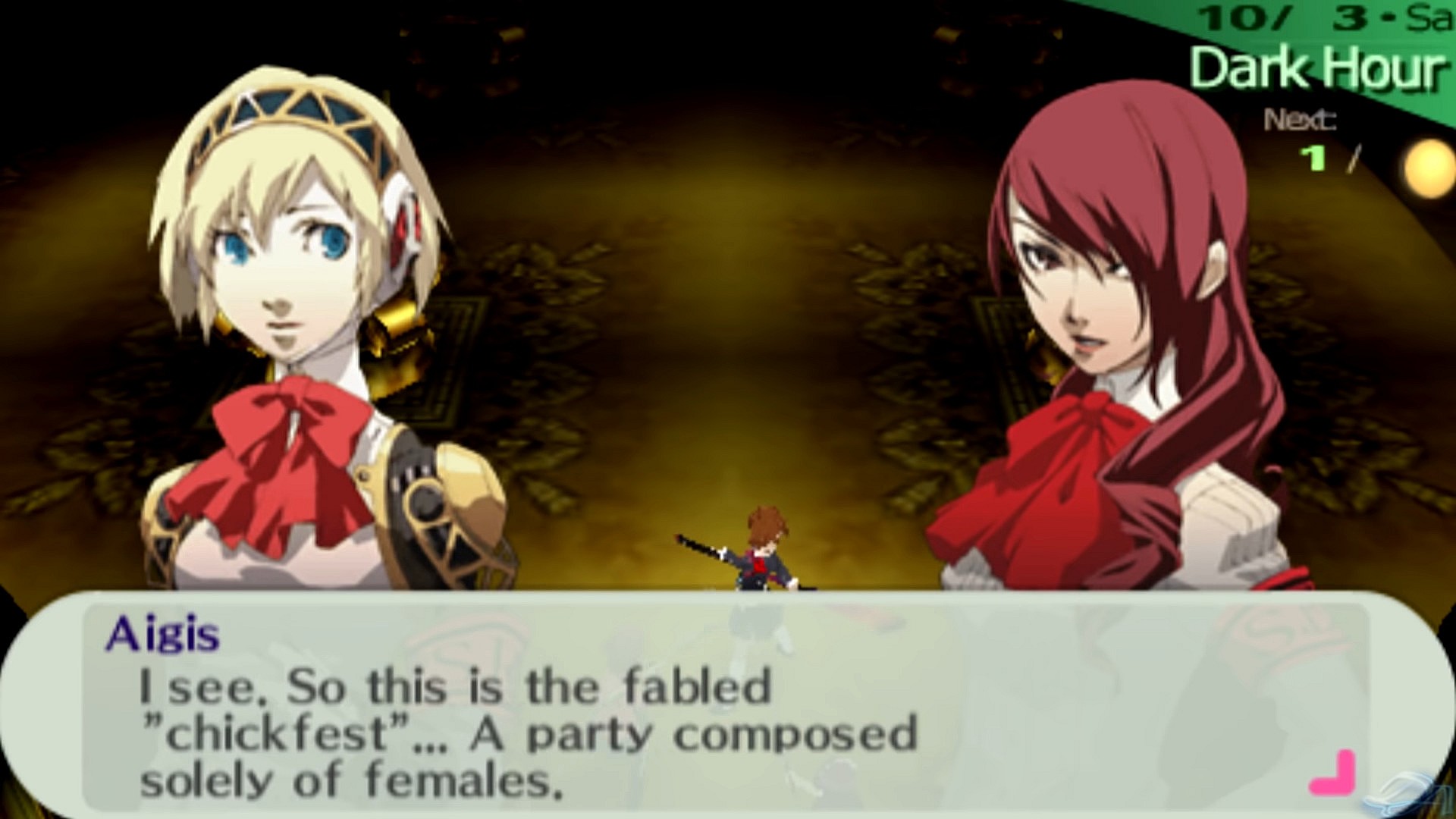 Aigis (Maaya Sakamoto) makes an observation in Persona 3 Portable (2009), Atlus