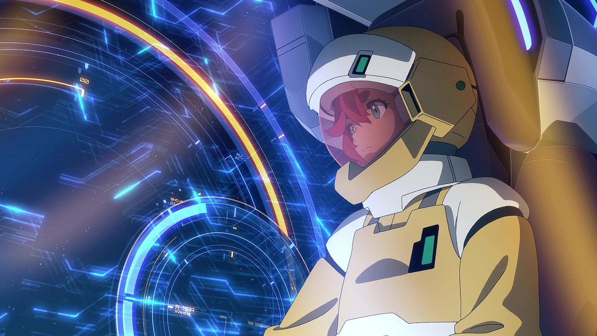 Suletta (Kara Ichinose) enters the fight against the Dawn of Fold in Mobile Suit Gundam: The Witch from Mercury (2023), Bandai Namco Filmworks