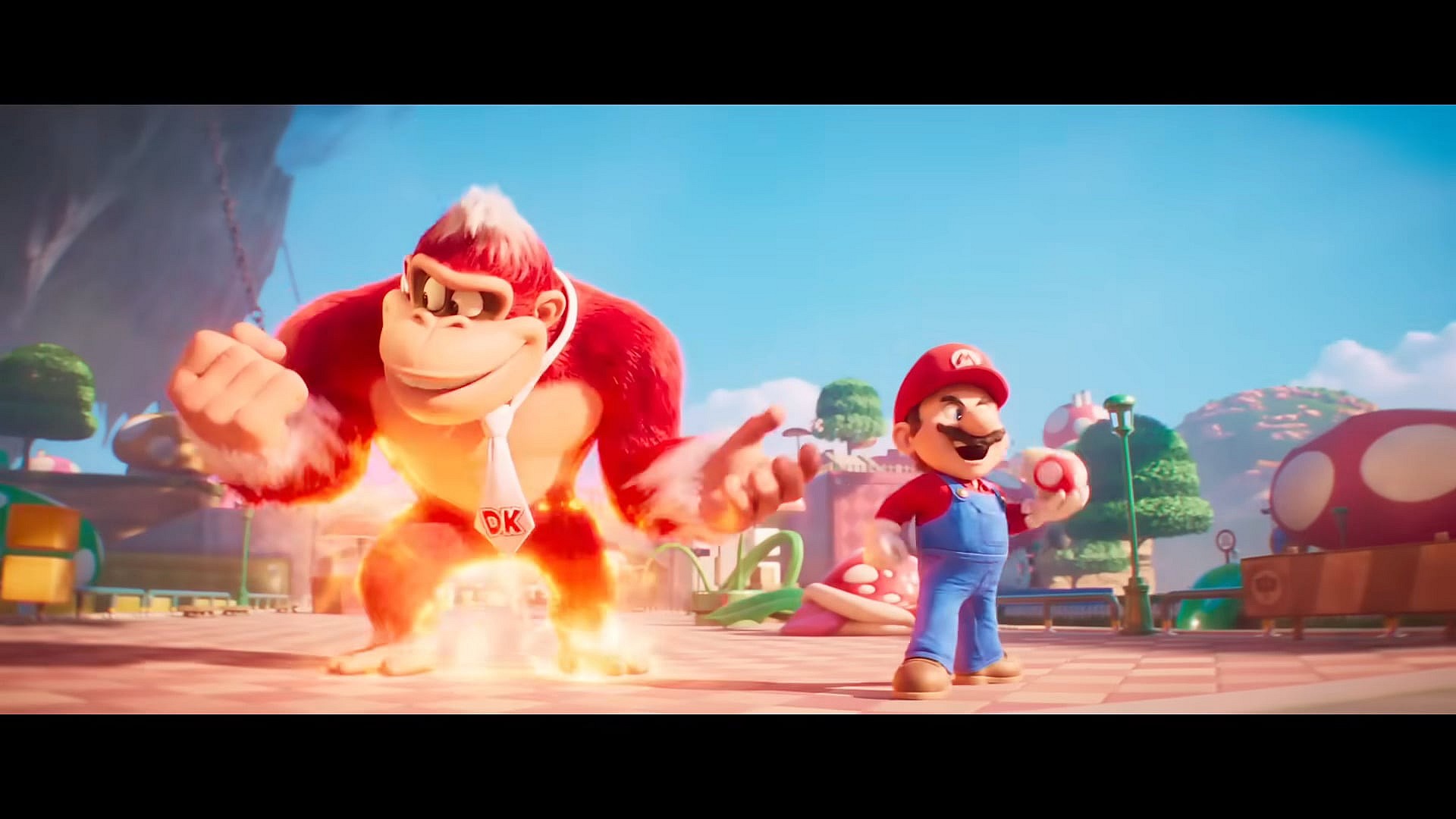 Donkey Kong (Seth Rogen) and Mario (Chris Pratt) power-up in The Super Mario Bros. Movie (2023), Illumination Entertainment