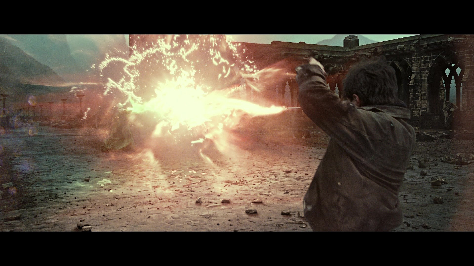 Harry Potter (Daniel Radcliffe) clashes with Lord Voldemort (Ralph Fiennes) in Harry Potter and the Deathly Hallows - Part 2 (2010), Warner Bros. Pictures