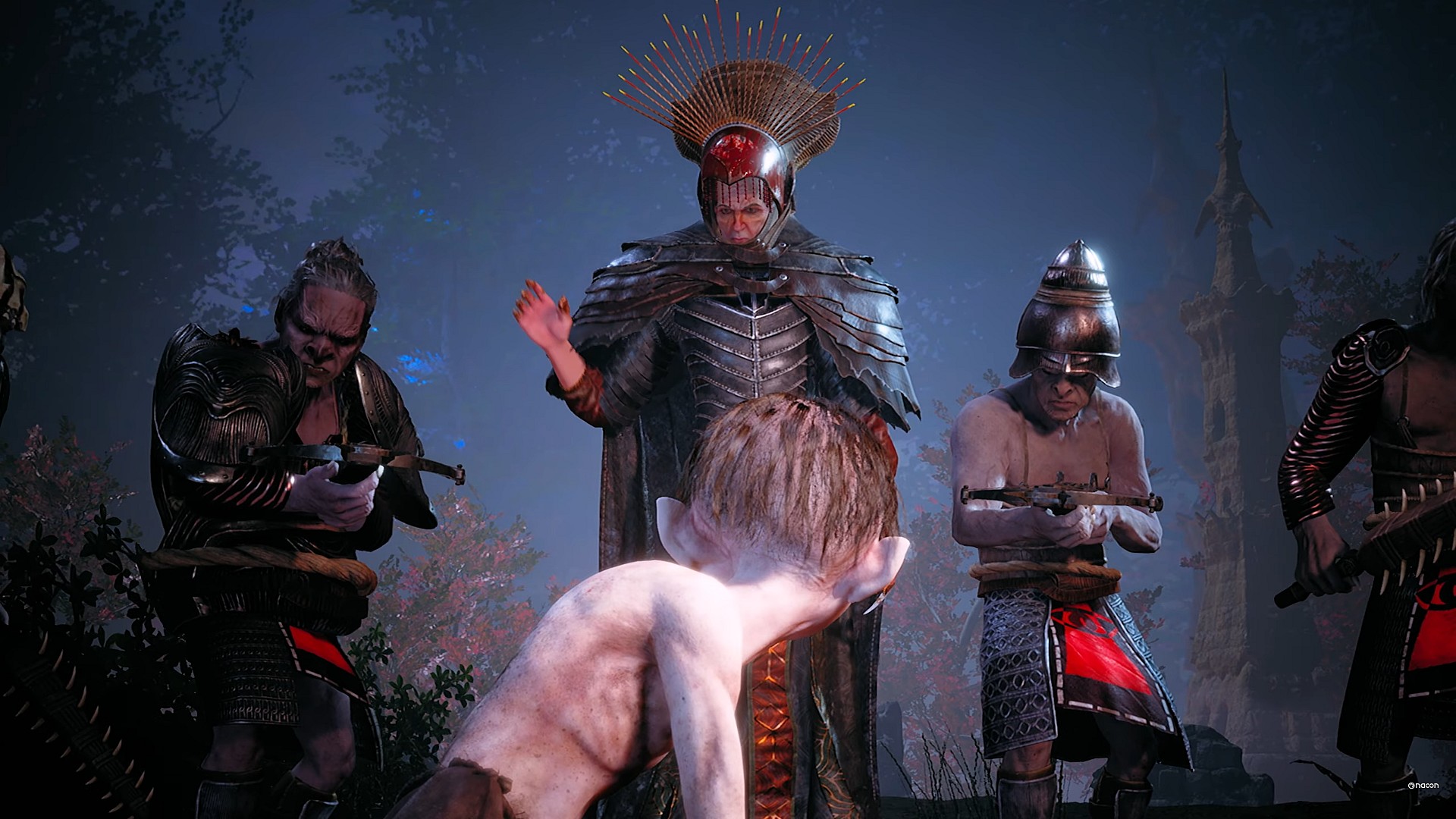 The Candle Man (Dickon Tyrrell) comes upon Gollum Gollum (Wayne Forester) in The Lord of the Rings: Gollum (2023), Daedalic