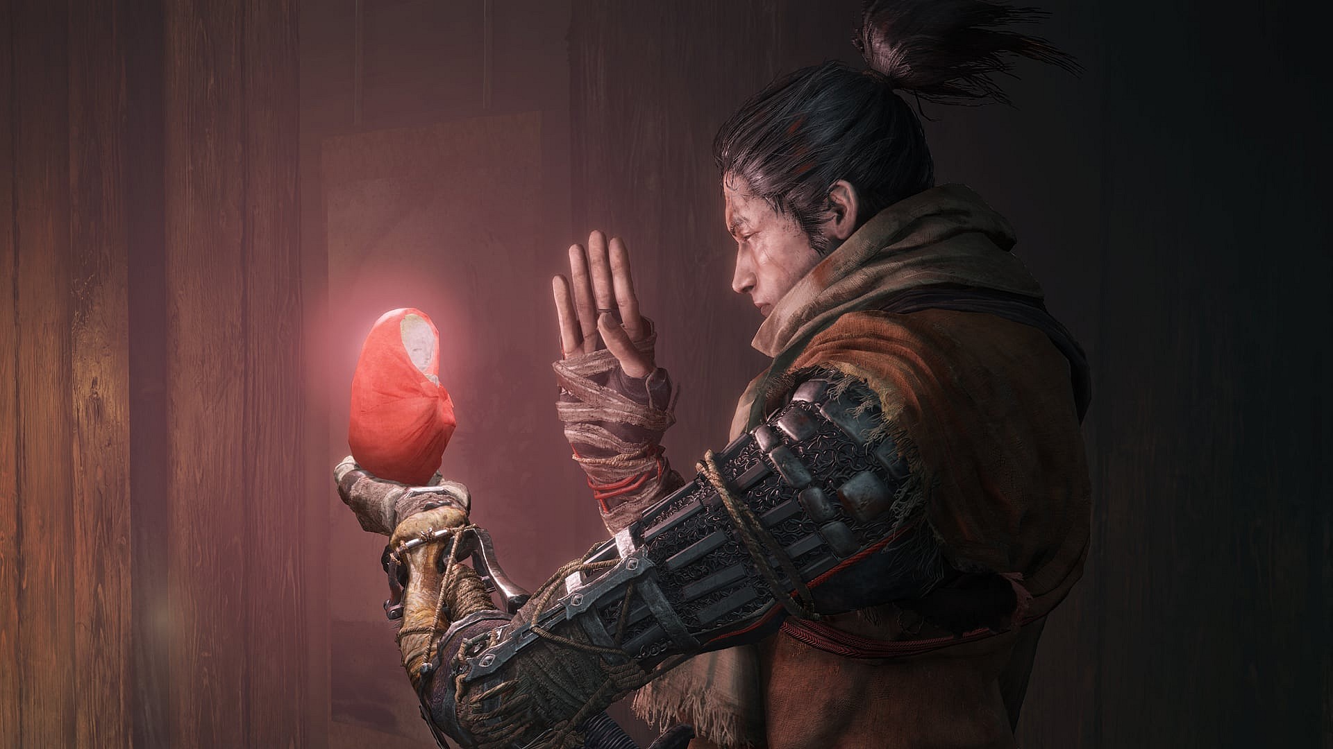 Wolf prays to a Bundled Jizo Statue in Sekiro: Shadows Die Twice (2019), Activision