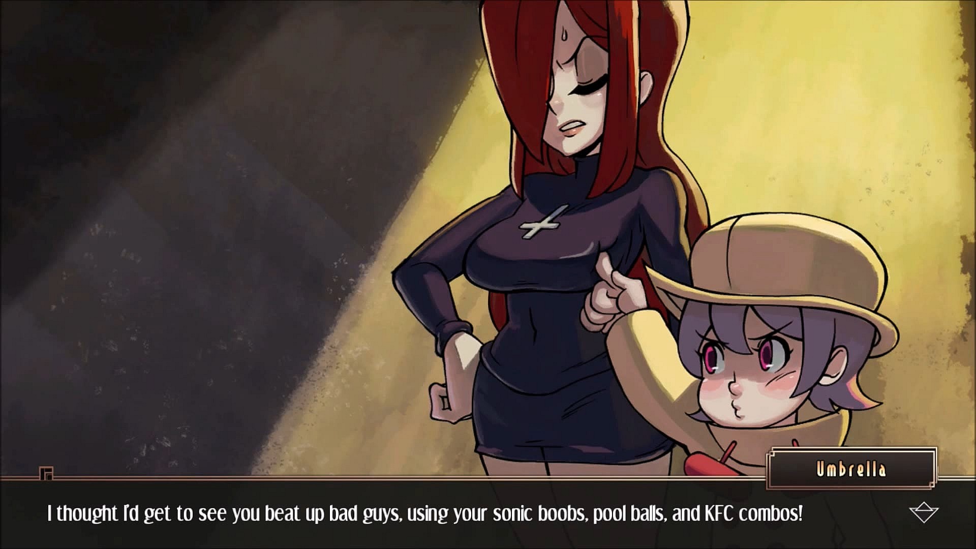 Umbrella mocks Parasoul in Skullgirls: 2nd Encore (2013), Autumn Games