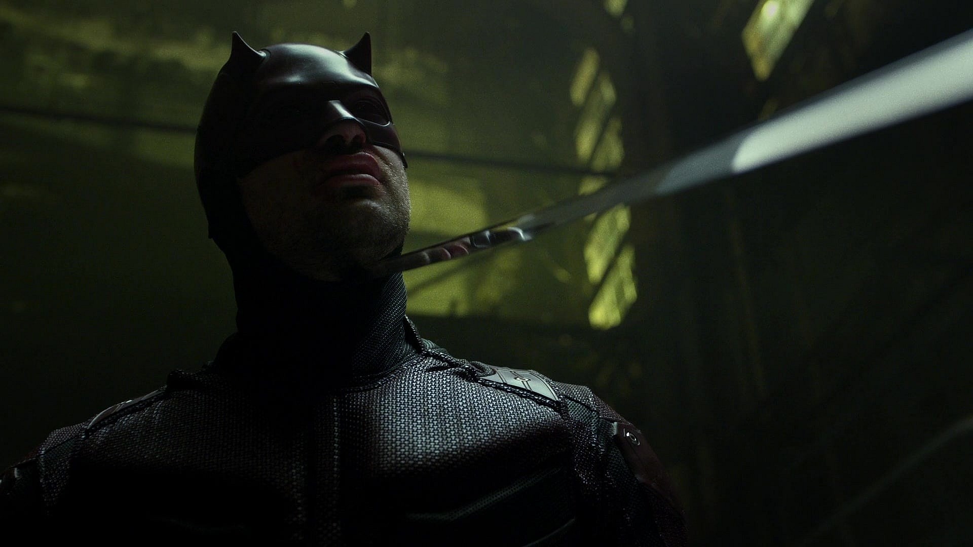 Daredevil (Charlie Cox) finds himself on the receiving end of Elektra's (Élodie Yung) blade in Daredevil Season 2 Episode 12 "The Dark at the End of the Tunnel" (2015), Marvel Entertainment