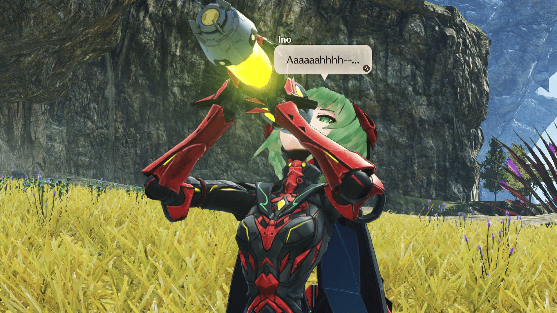 Ino (Aoi Koga) takes a drink in Xenoblade Chronicles 3 (2022), Nintendo