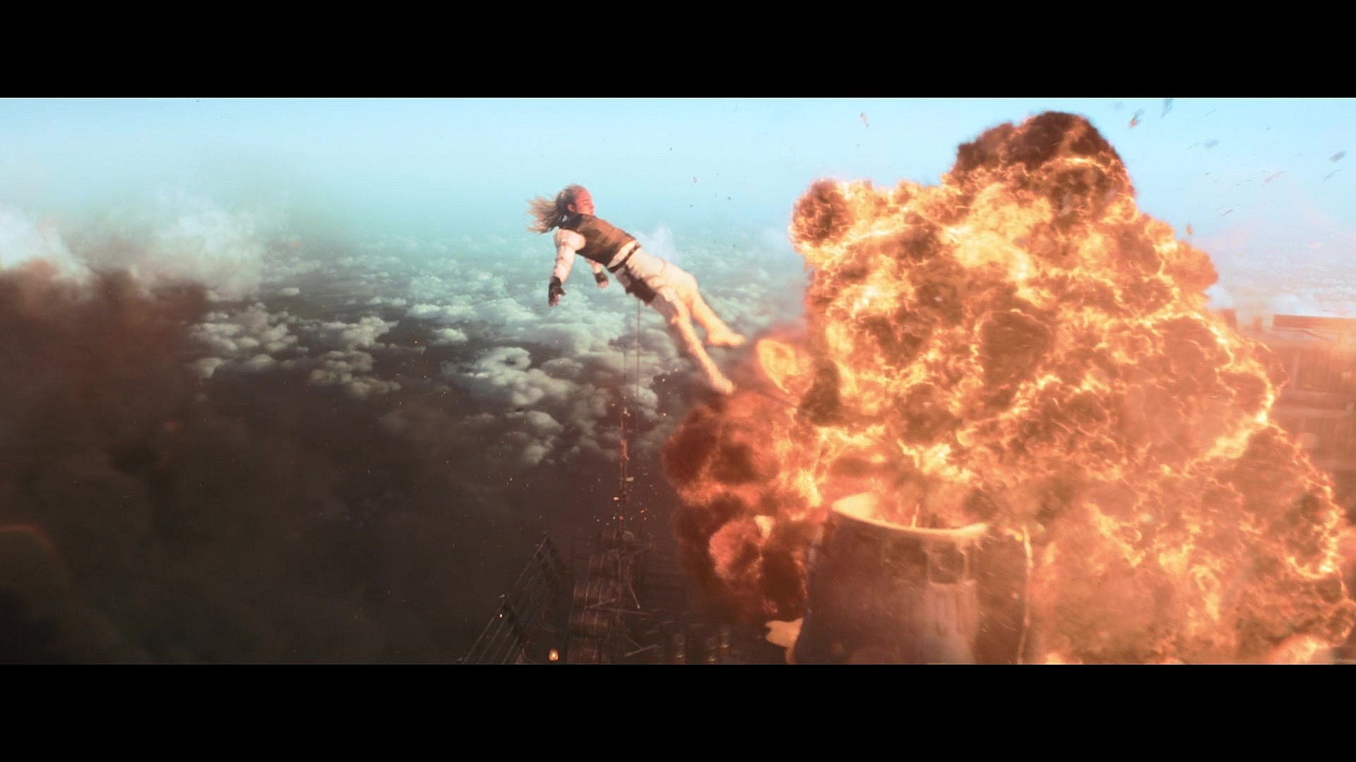 Yelena (Florence Pugh) attempts to save her sister Natasha (Scarlett Johansson) in Black Widow (2021), Marvel Entertainment