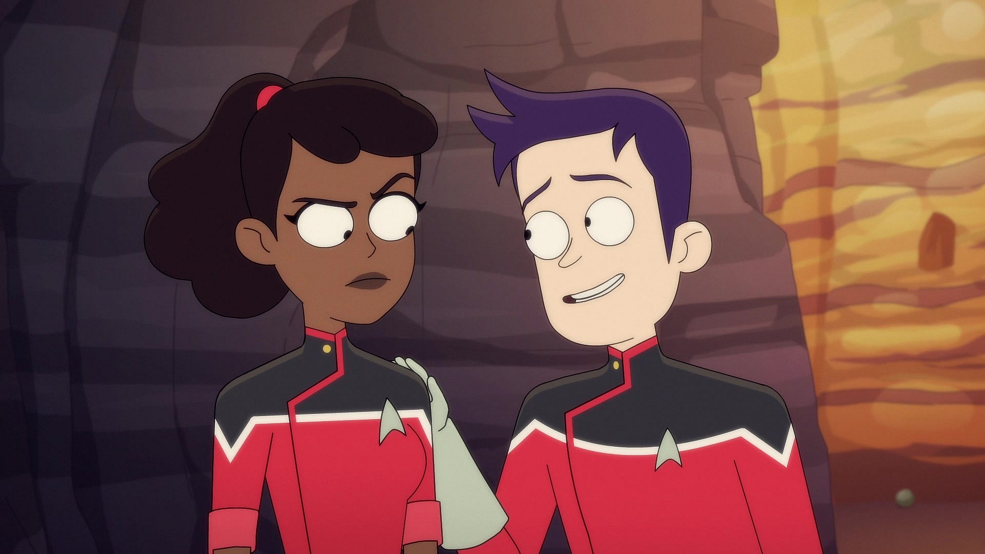 Mariner (Tawny Newsome) is having none of Boimler's (Jack Quaid) nonsense in Star Trek: Lower Decks Season 3 Episode 3 "Mining the Mind's Mines" (2022), Paramount Plus