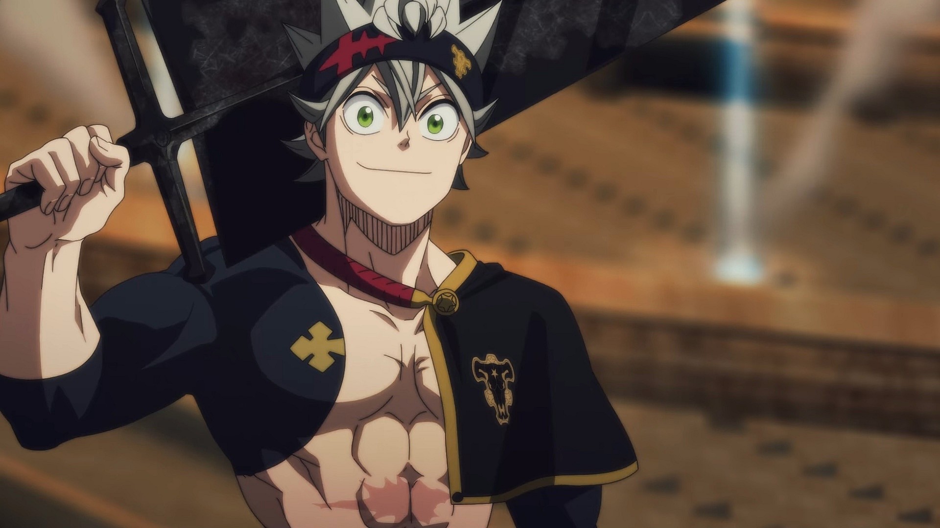 Asta (Gakuto Kajiwara/Dallas Reid) saves a defenceless old man in Black Clover: Sword of the Wizard Kind (2023), Netflix