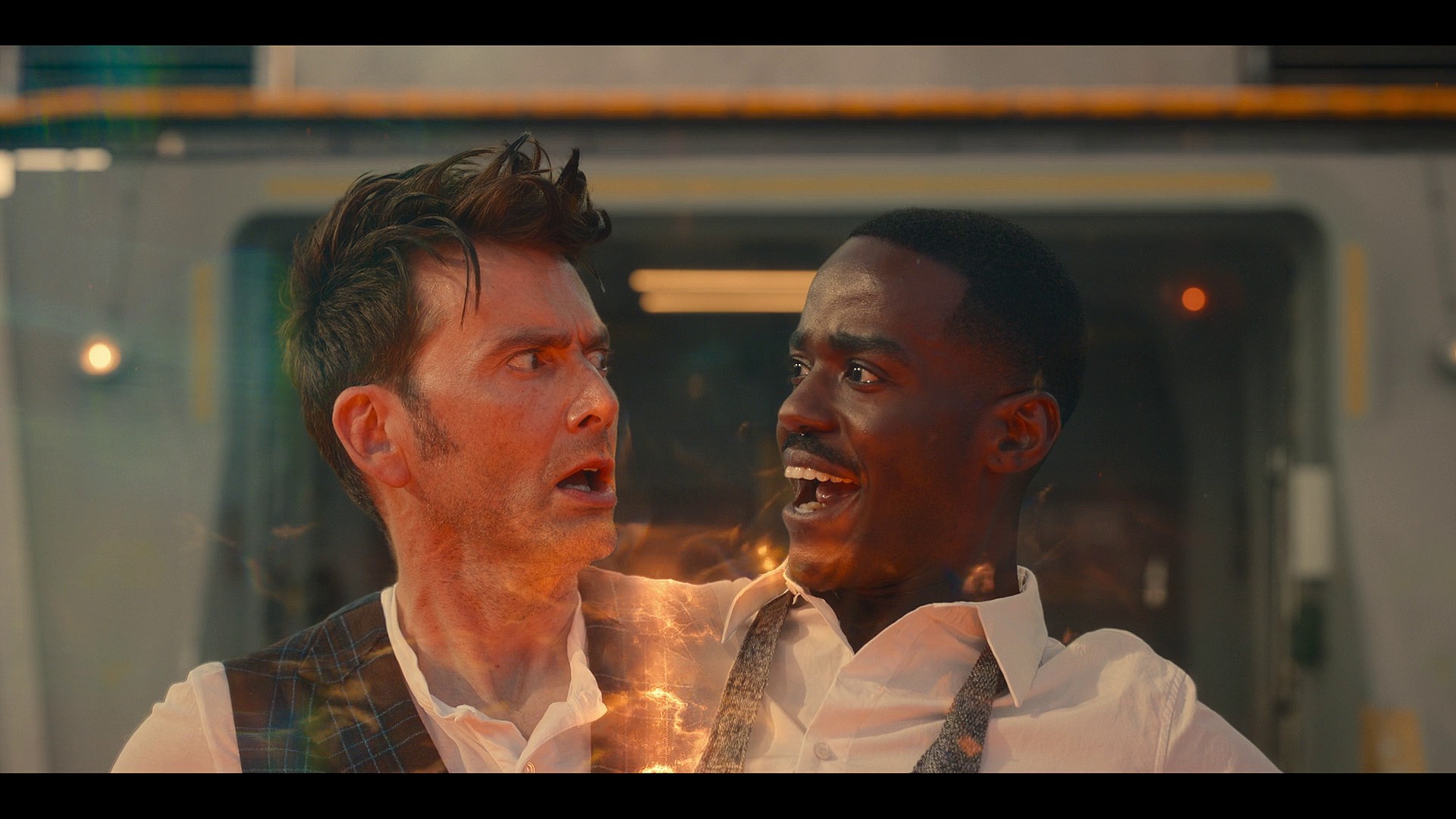 The 14th Doctor (David Tennant) experiences a snag when regenerating into his next form (Ncuti Gatwa) in Doctor Who Special 303 “The Giggle" (BBC)