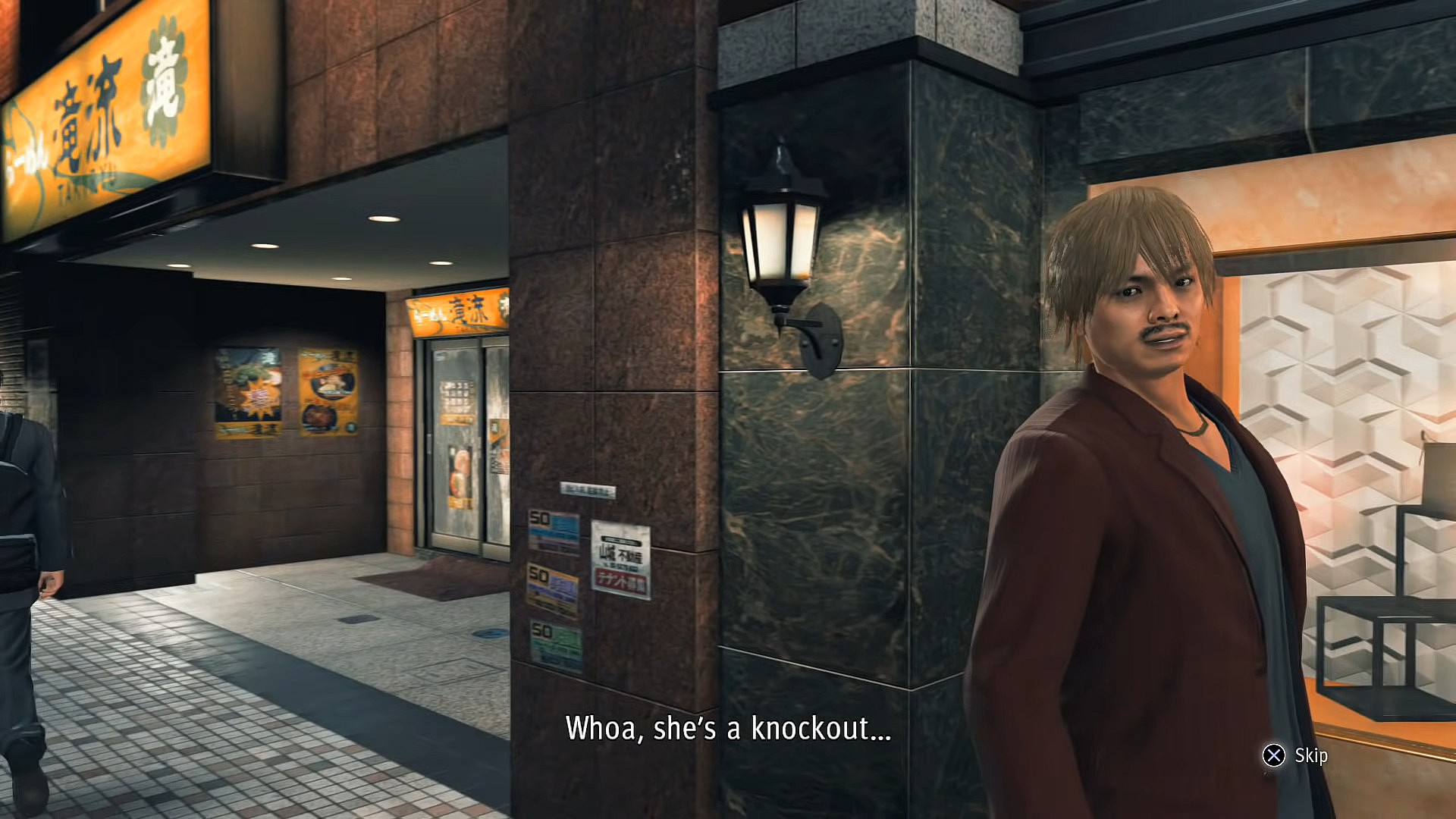 Saori Shirosaki (Yuko Kaida/Aimee Castle) gets catcalled in the street in Judgment (2018), Sega