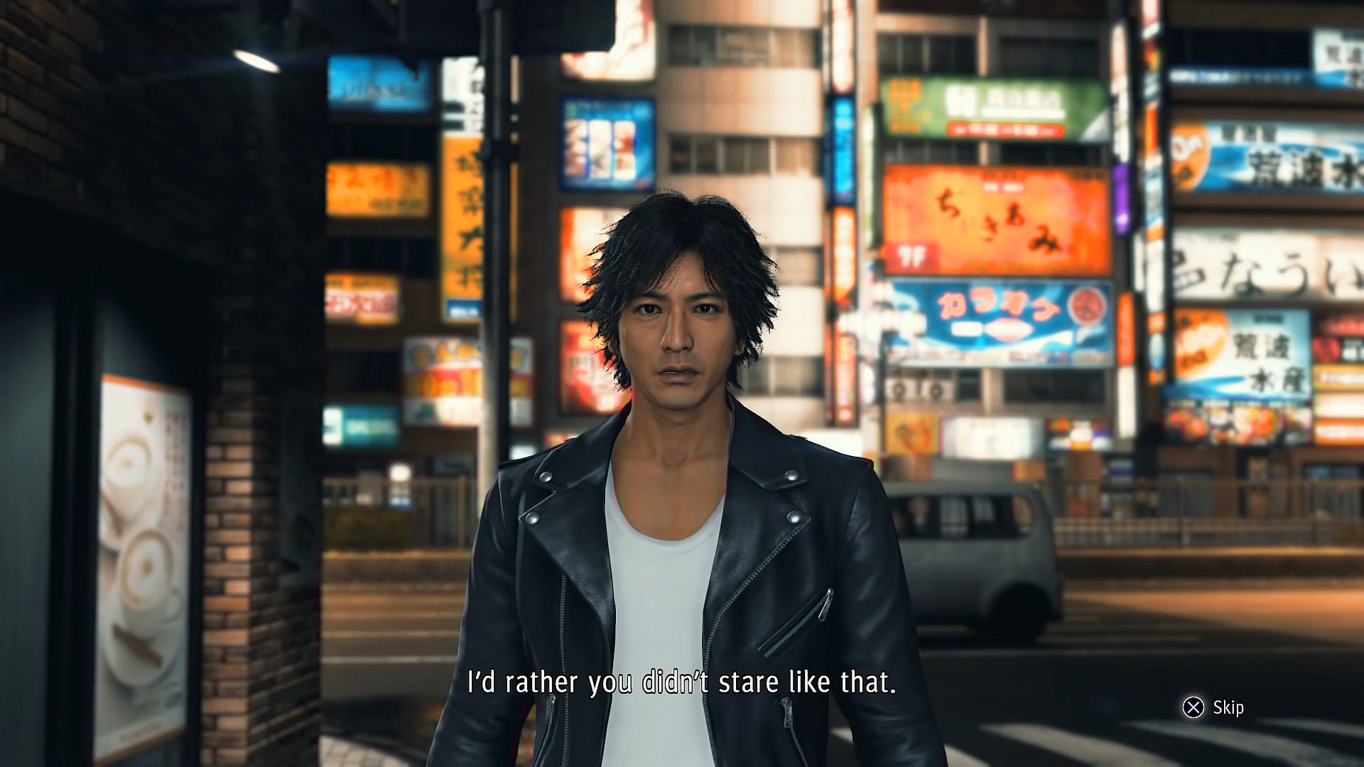 Saori Shirosaki (Yuko Kaida/Aimee Castle) is uncofortable by Takayuki Yagami (Takuya Kimura/Greg Chun) in Judgment (2018), Sega